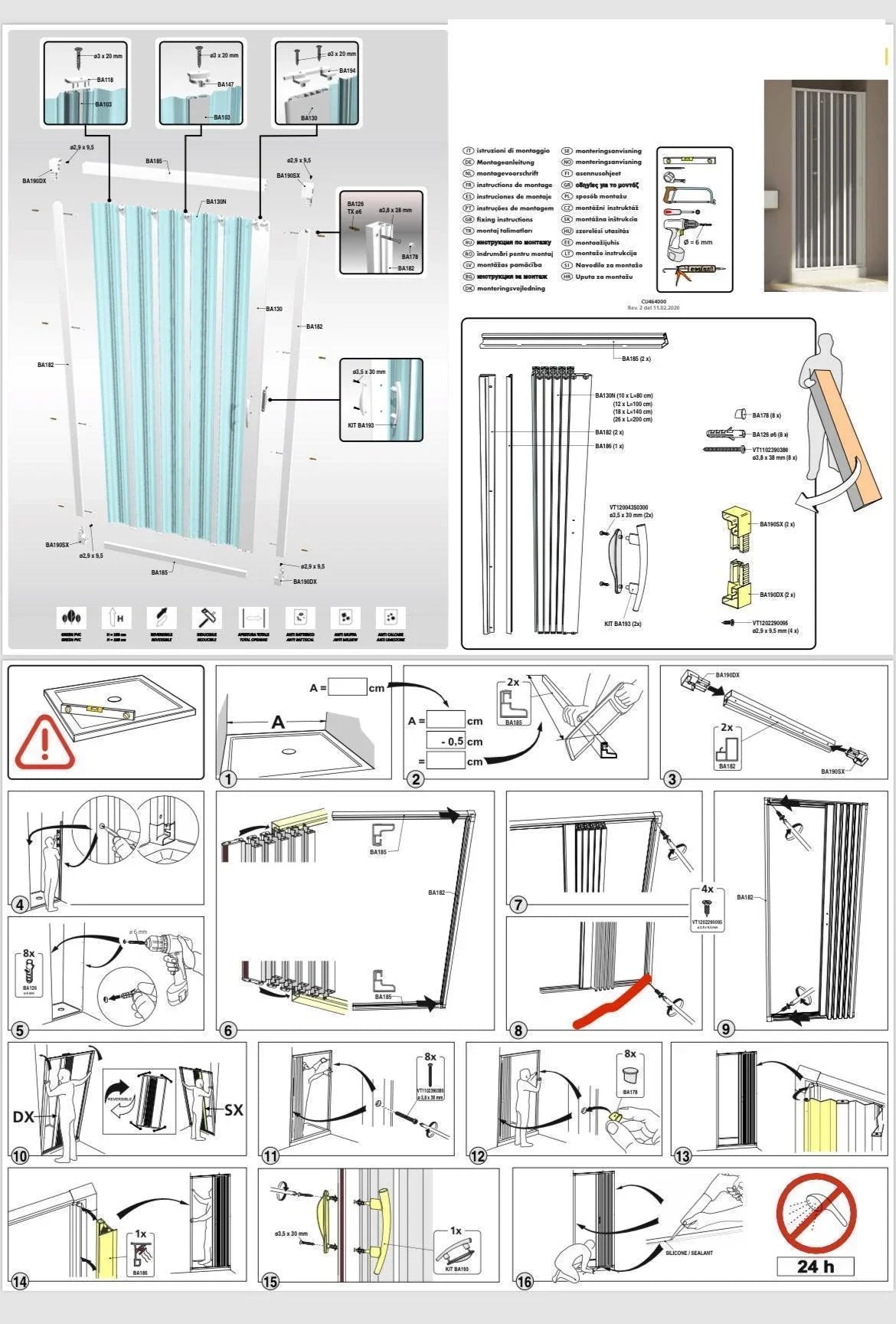 FLEXdoûr PVC Folding Shower Door with Side Opening 1850mm Height x Various Width