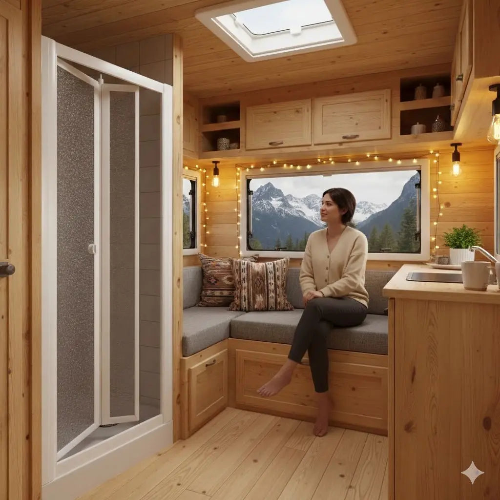 SAFEdour (ZERO Glass) Bi-Folding Safe Shower Door for Homes, Public Spaces, Campervans & Motorhomes THEdoûr Bespoke