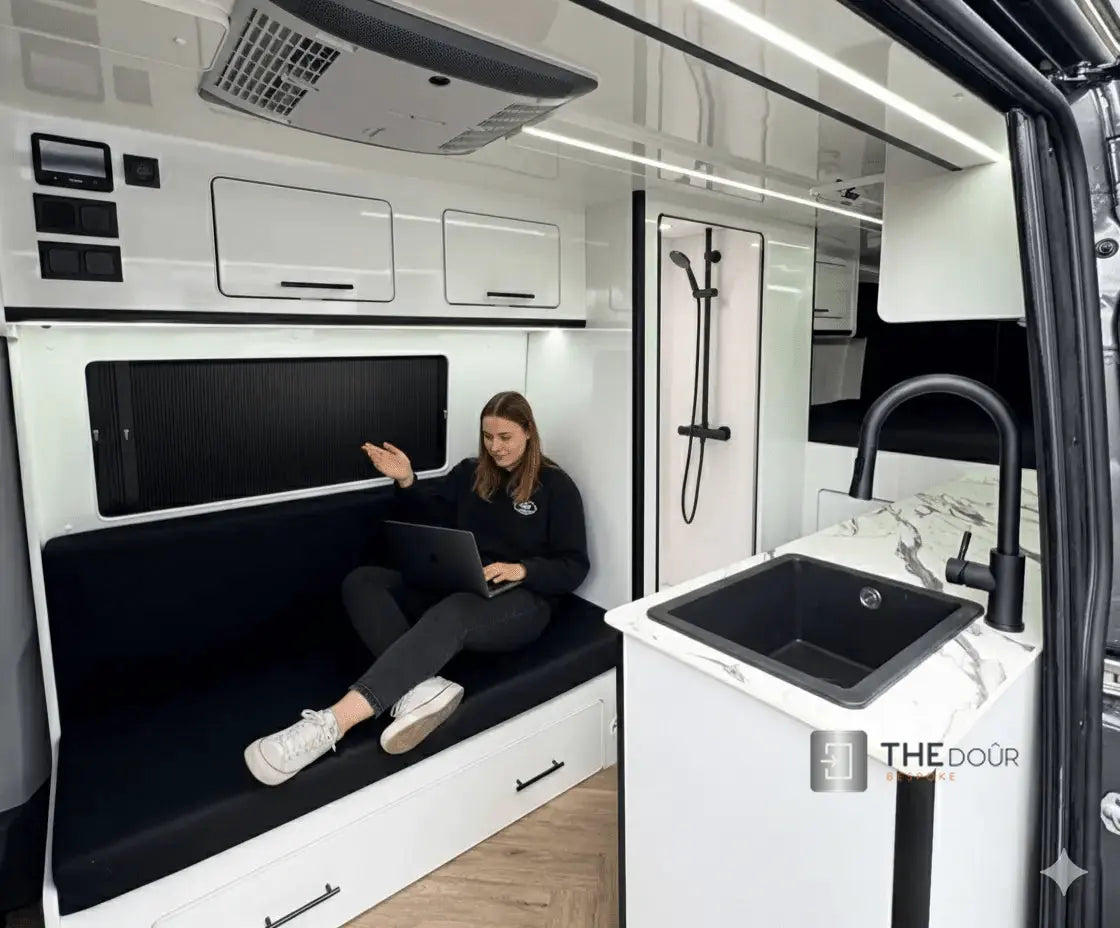 Campervan ROLdoûr Shower Door & 3 x WINdoûr Blackout Window Blinds & Net | All Made to Measure THEdoûr Bespoke