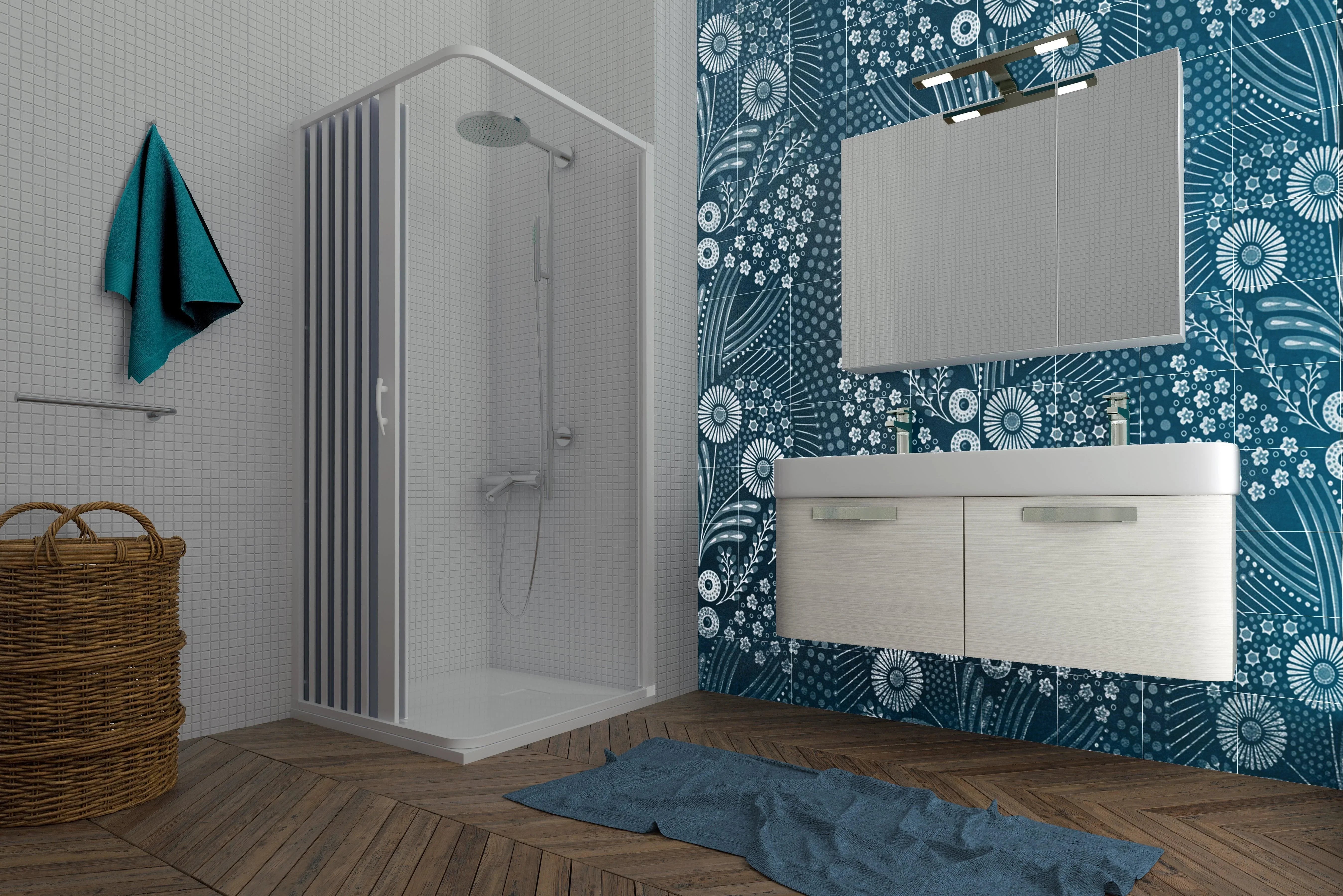 FLEXdoûr Corner PVC Shower Door with central Opening 1850mm Height x Various Reducible Width