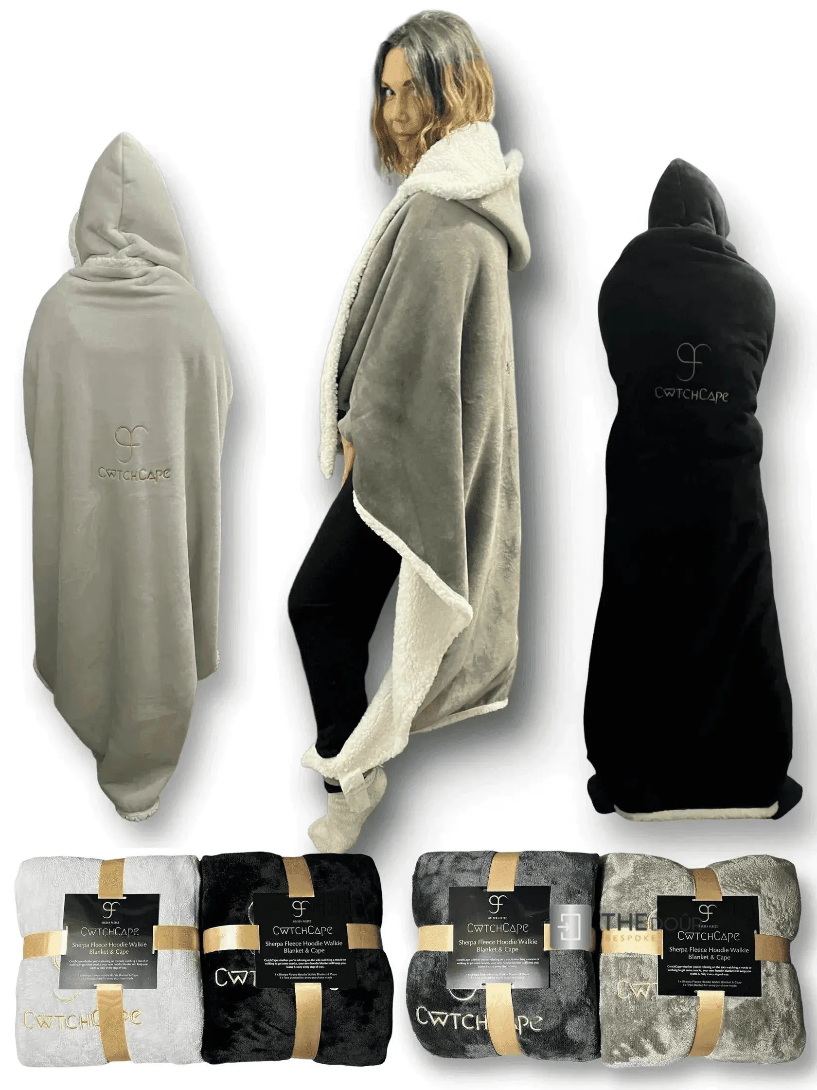 CwtchCape Camper Sherpa Fleece Hoodie Walkie Blanket Adult 1 size fits all - 4 Colours THEdoûr Bespoke
