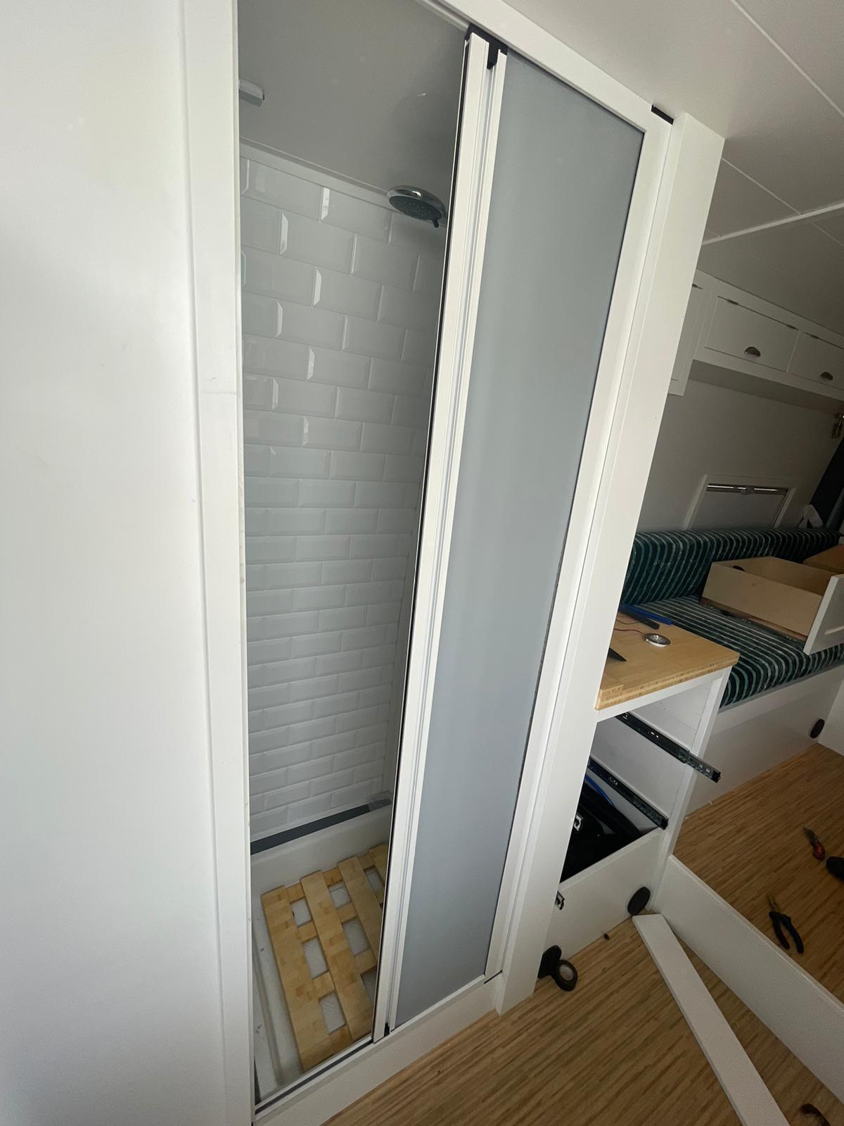 ROLdour Single Retractable door kit - Gloss Black frame-TAMdour-Dark grey,door,Drak grey,retractable dark grey door,ROLdour,shower,shower door