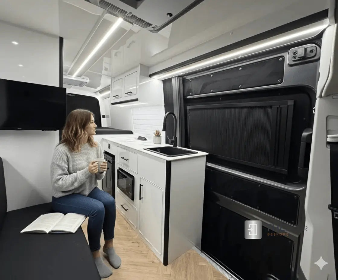 Campervan ROLdoûr Shower Door & 3 x WINdoûr Blackout Window Blinds & Net | All Made to Measure THEdoûr Bespoke