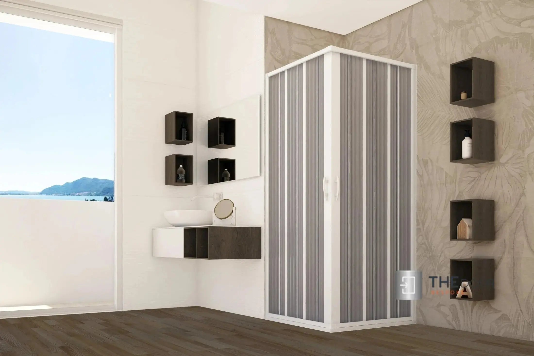 FLEXdoûr Corner PVC Shower Door with central Opening 1850mm Height x Various Reducible Width THEdoûr Bespoke