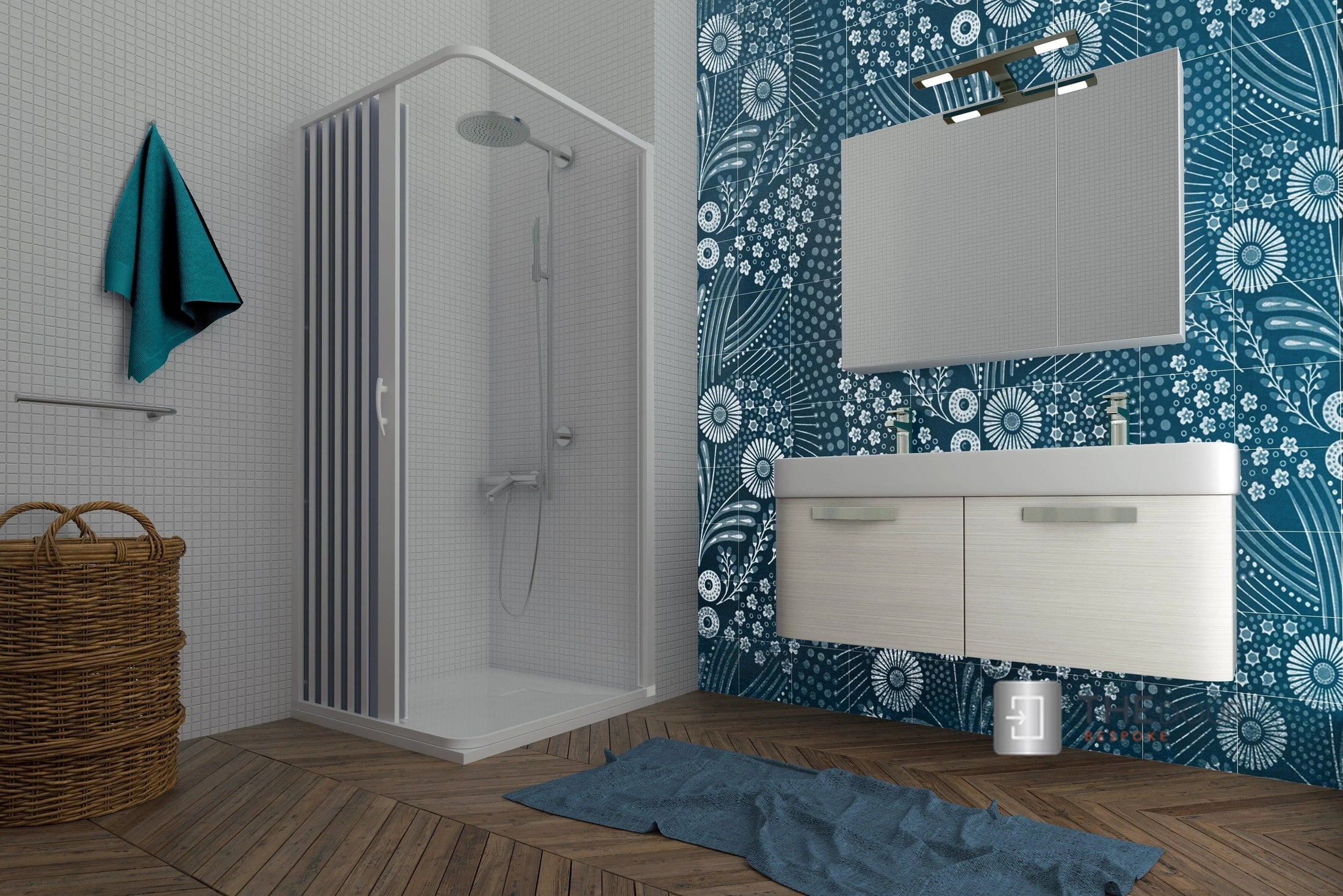 FLEXdoûr Corner PVC Shower Door with central Opening 1850mm Height x Various Reducible Width