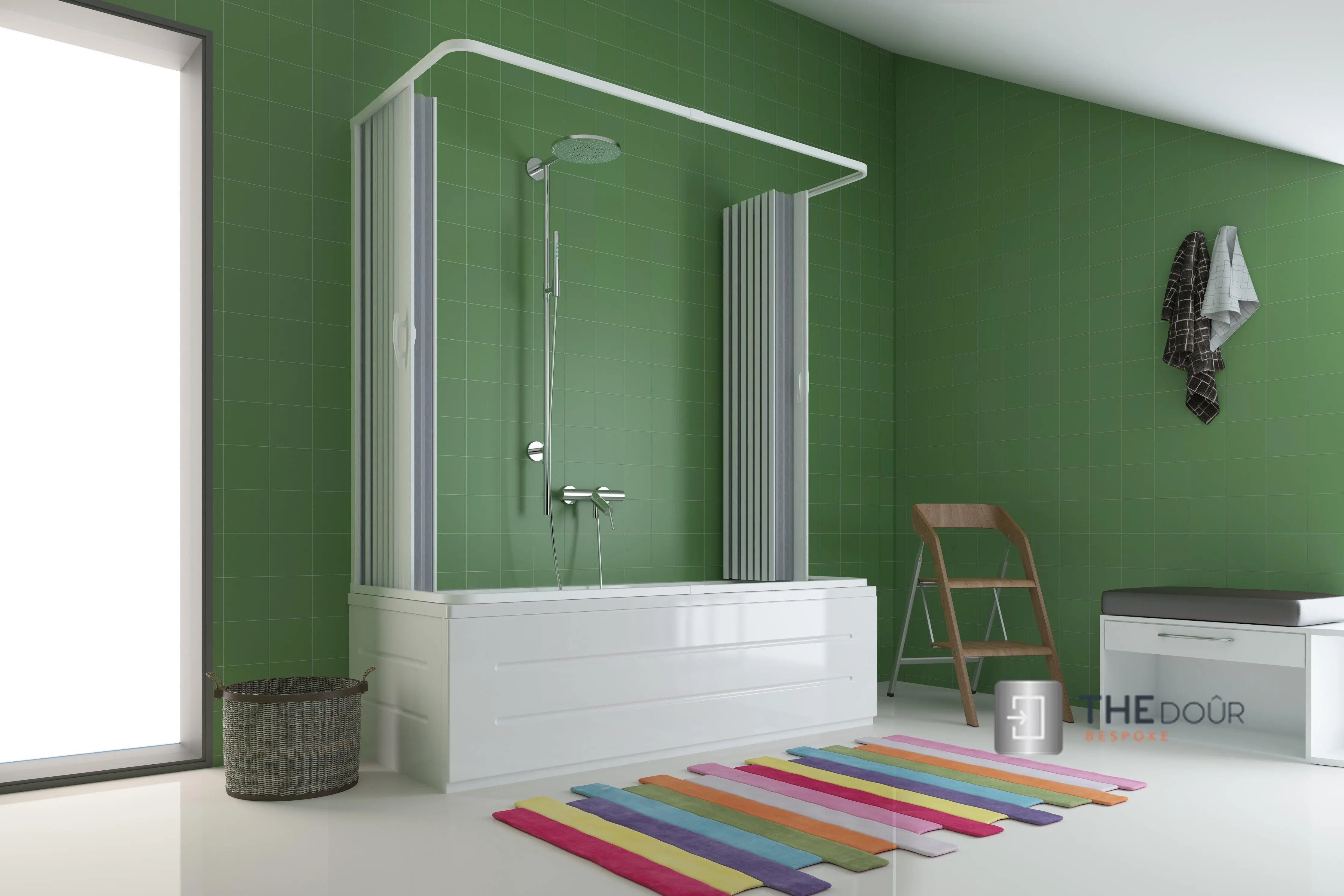 FLEXdoûr Folding PVC Bath Enclosure Doors - Central Opening, Three Sided Shower Screen, 1500mm Height x 1700mm Adjustable Width | Made in Italy THEdoûr Bespoke