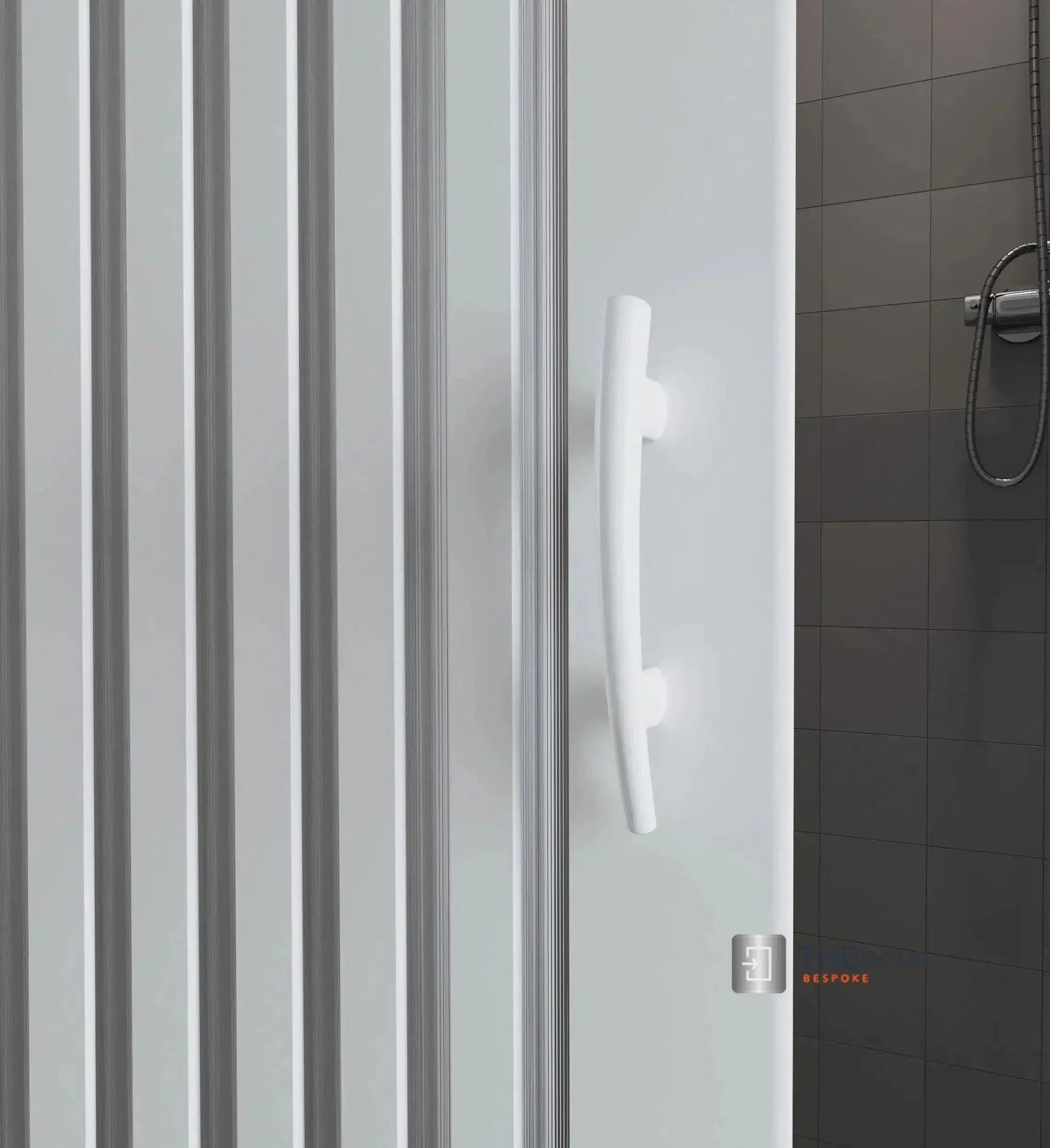 FLEXdoûr Corner PVC Shower Door with central Opening 1850mm Height x Various Reducible Width THEdoûr Bespoke