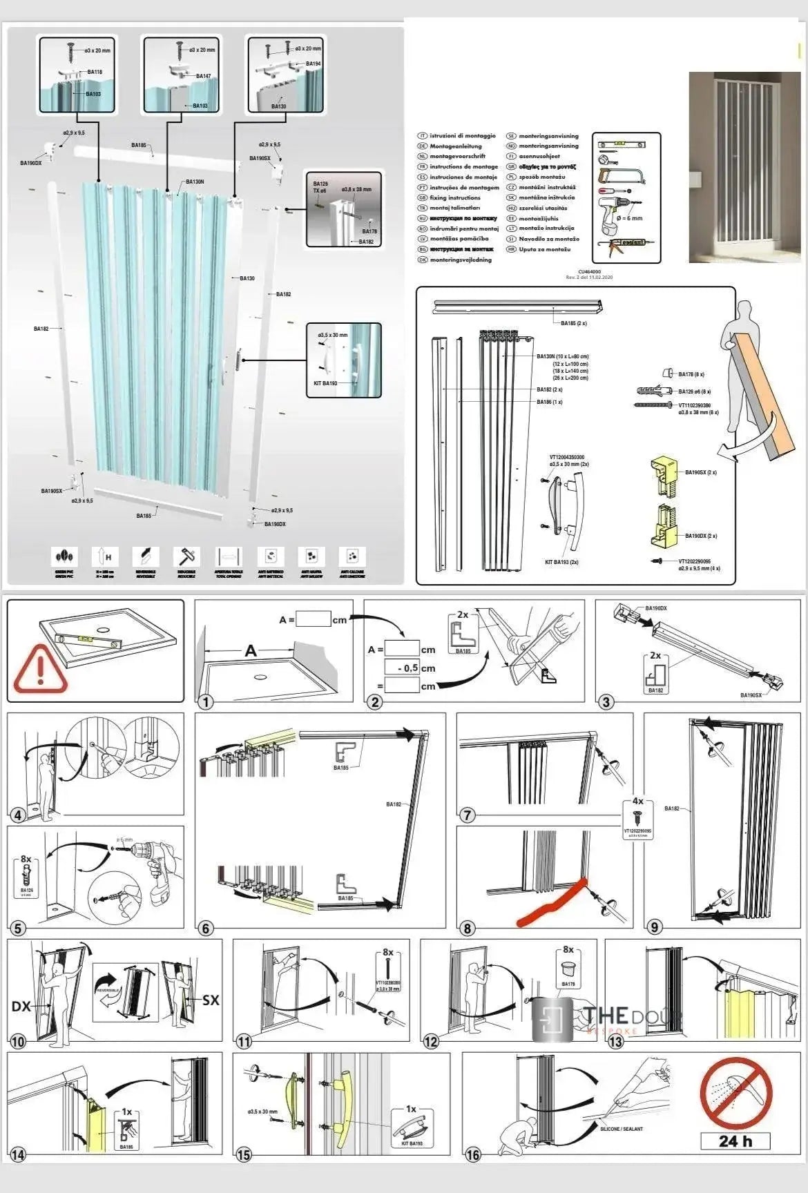 FLEXdoûr PVC Folding Shower Door with Side Opening 1850mm Height x Various Width THEdoûr Bespoke