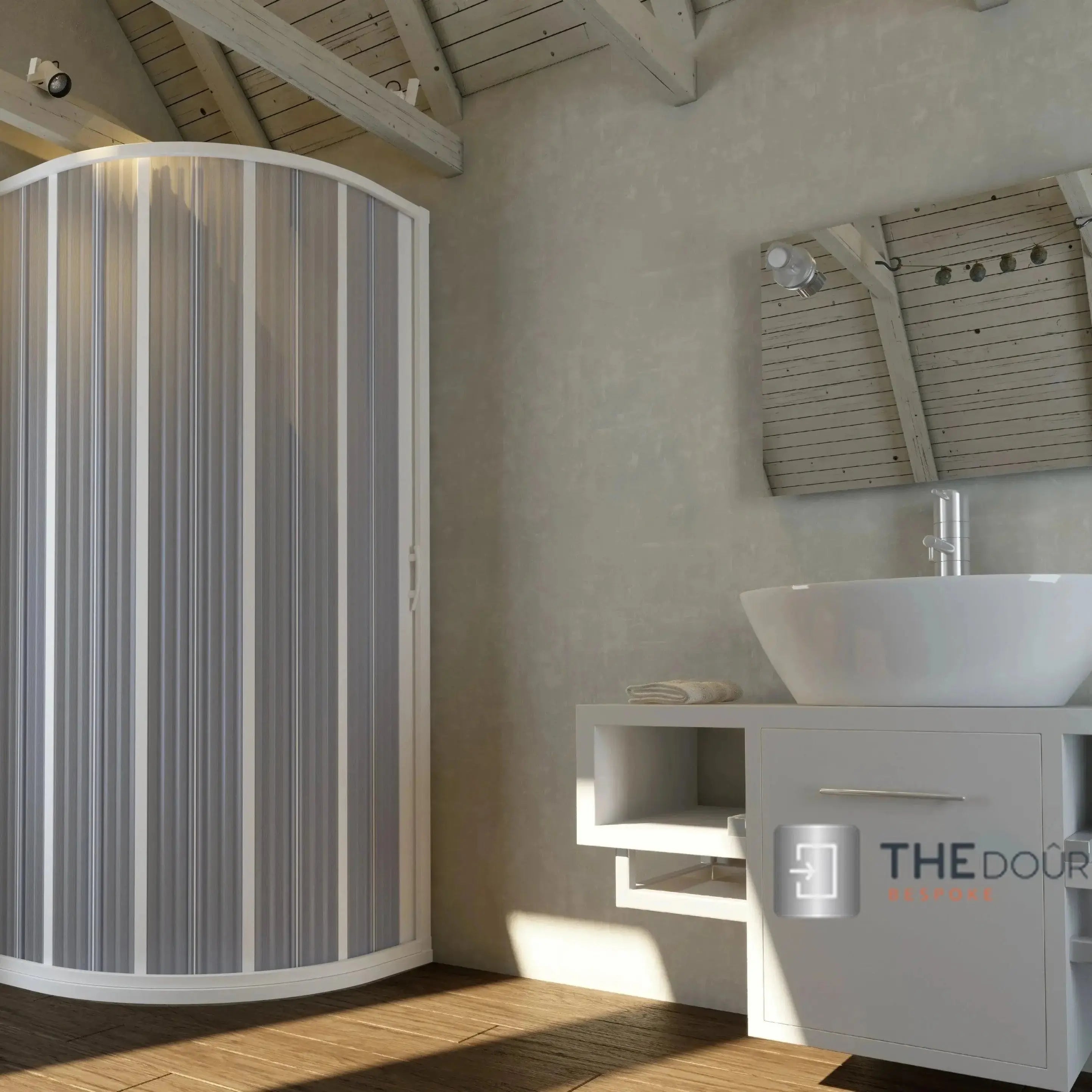 FLEXdoûr PVC Shower Door with Side Opening 1850mm Height x Reducible Width THEdoûr Bespoke