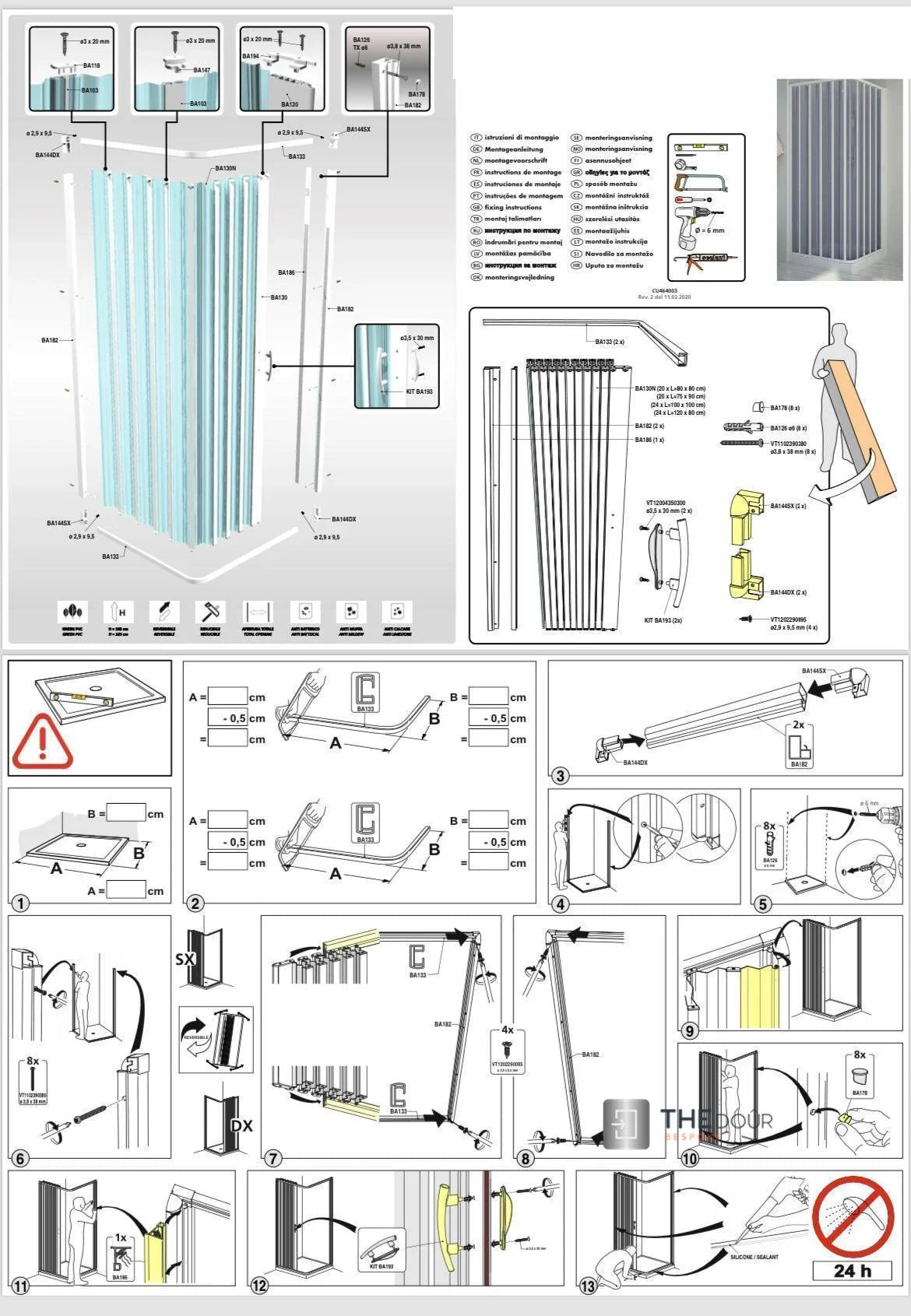 FLEXdoûr PVC Shower Door with Side Opening 1850mm Height x Reducible Width