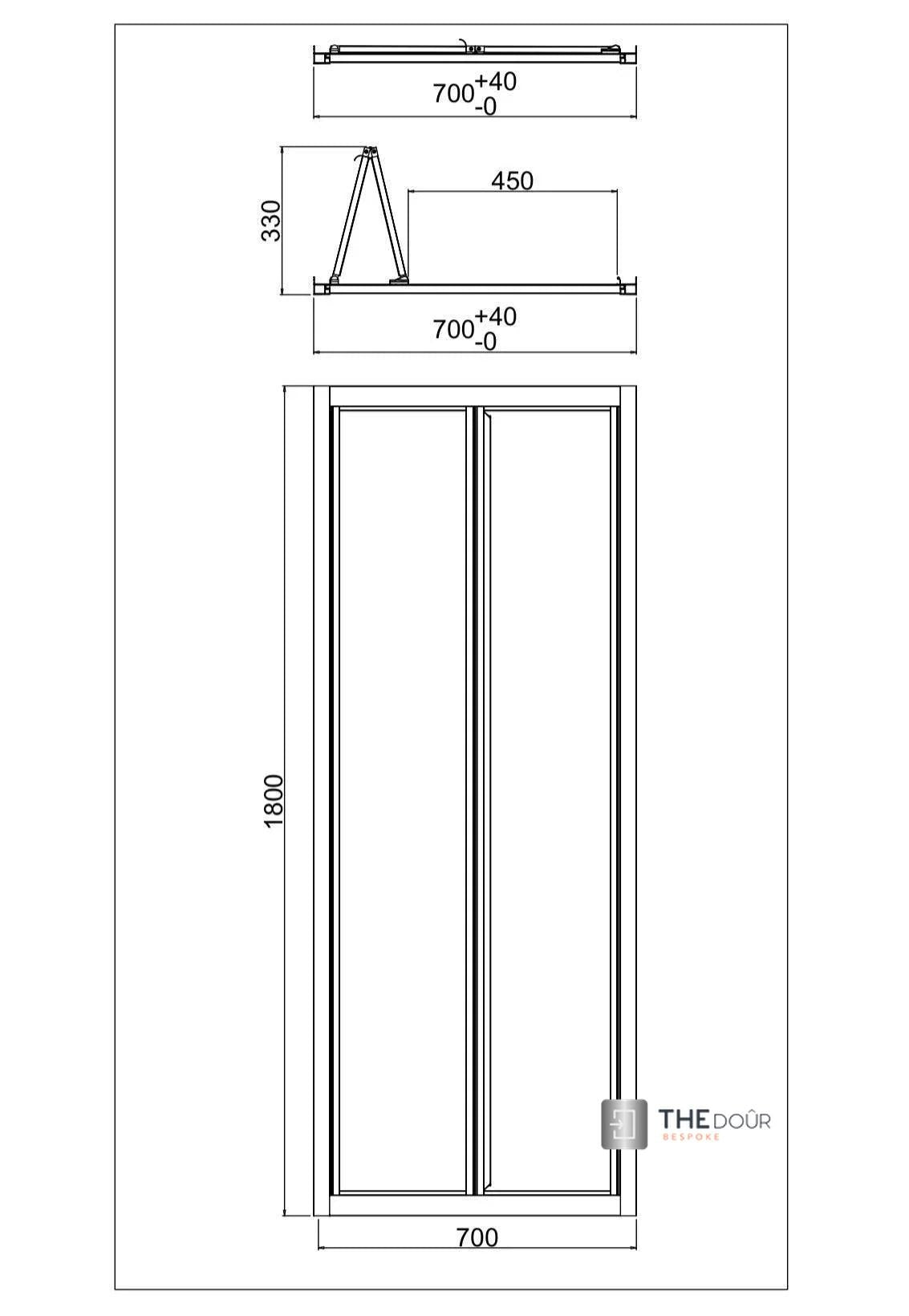 FOLdoûr Bi Fold Accordion Aluminium Frame Frosted Acrylic Shower Screen Door Designed for a Campervan