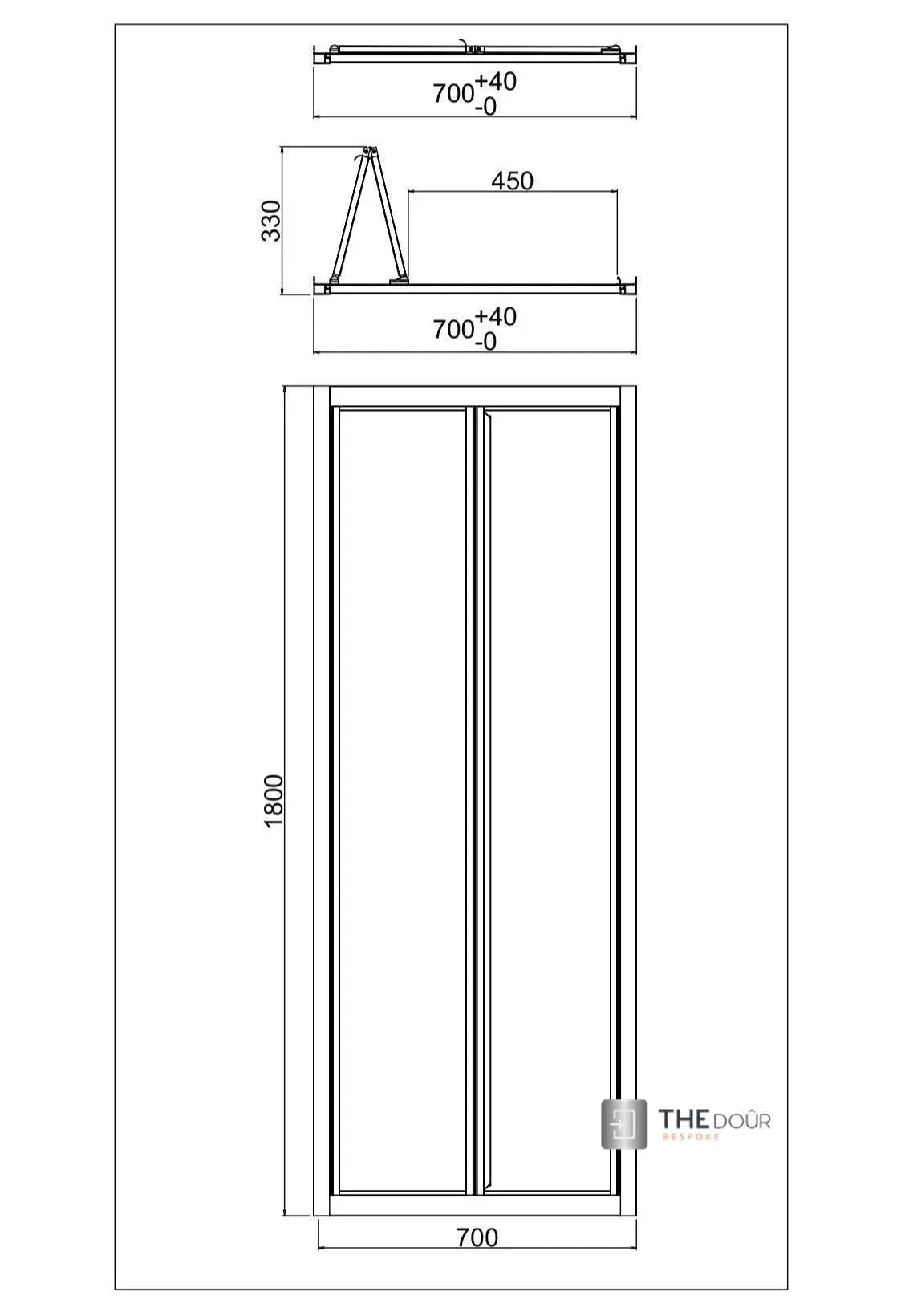 FOLdoûr Bi Fold Accordion Aluminium Frame Frosted Acrylic Shower Screen Door Designed for a Campervan FOLdoûr