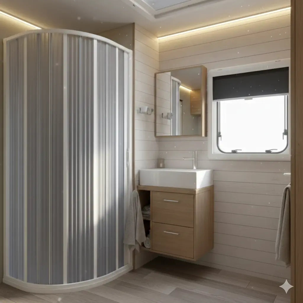 FLEXdoûr Zero-Glass Safe PVC Folding Shower Door | Side Opening, 1850mm Height, Reducible Width THEdoûr Bespoke
