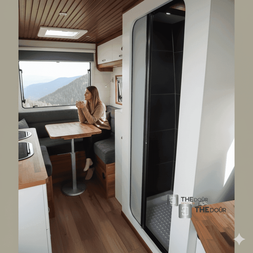 ROLdour أسود لامع قابل للسحب كامبرفان مقاوم للماء ، طقم باب دش RV بديل تامبور