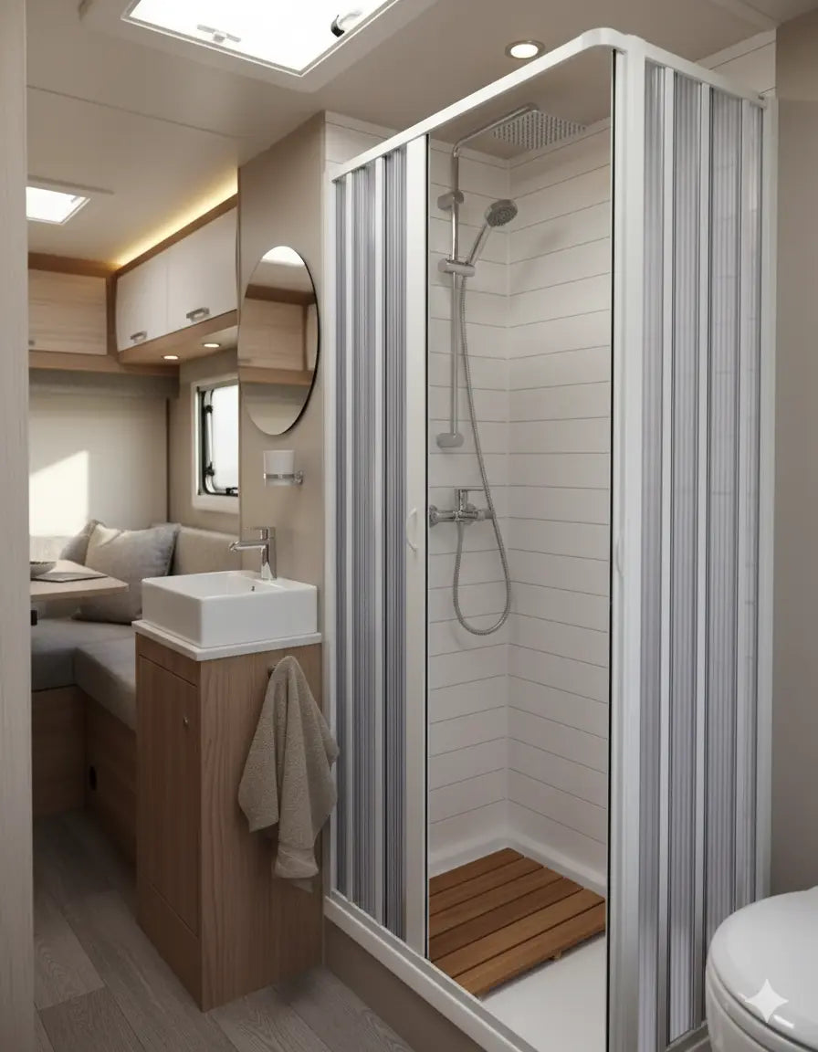 FLEXdoûr Zero-Glass Safe PVC Folding Shower Door | 2 Sided Central Opening, 1850mm Height, Reducible Width THEdoûr Bespoke