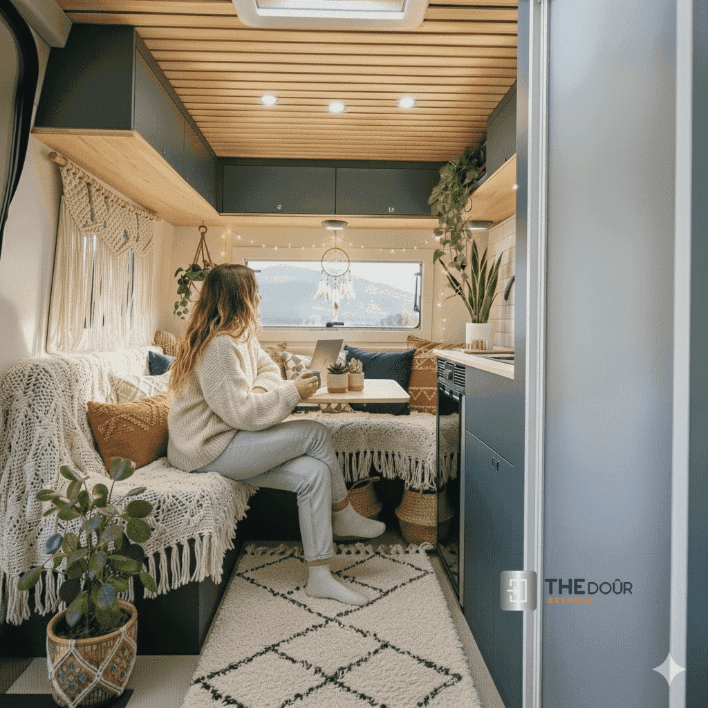 ROLdour أسود لامع قابل للسحب كامبرفان مقاوم للماء ، طقم باب دش RV بديل تامبور