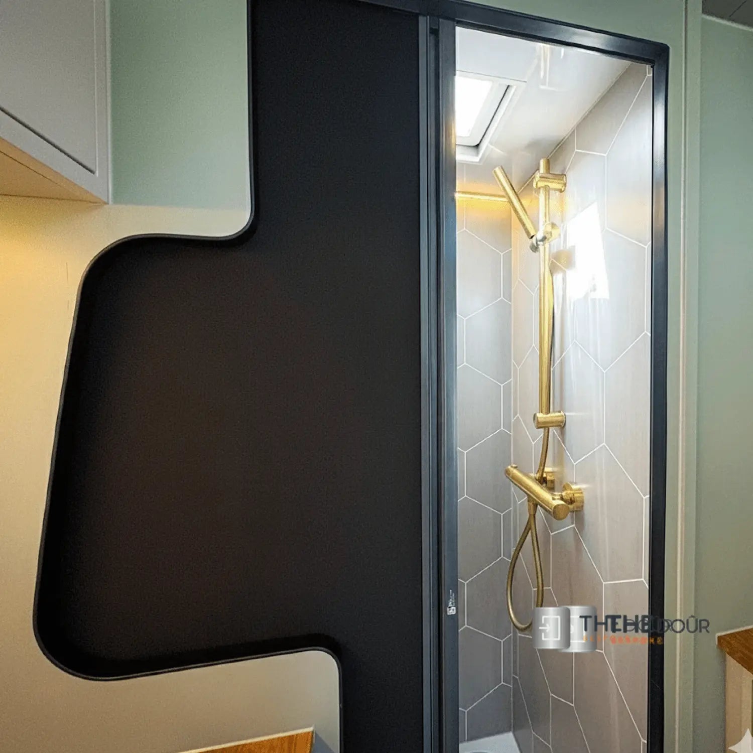 ROLdour Noir Campervan / RV Shower Door Custom Made to Measure From 1500mm up to 2000mm Tall THEdoûr Bespoke
