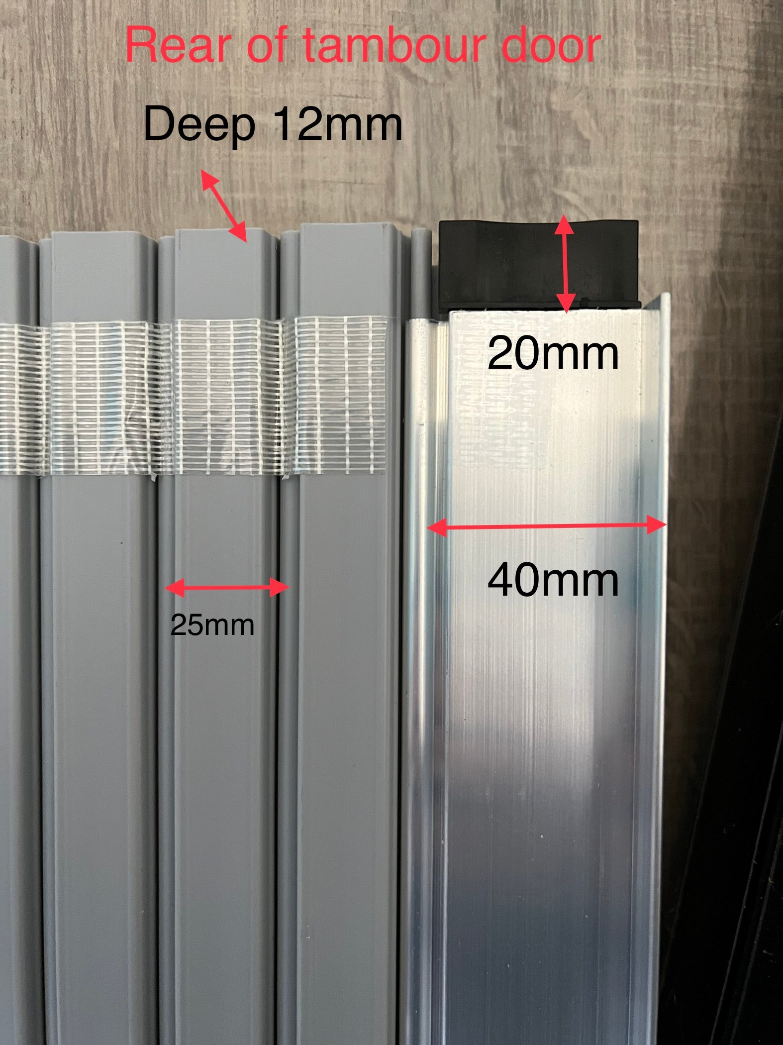 TAMdoûr Tambour Door Kit Cut 1850mm x 700mm with Flex Track for Straight Slide with 90 degree turn or Curved Close Finish