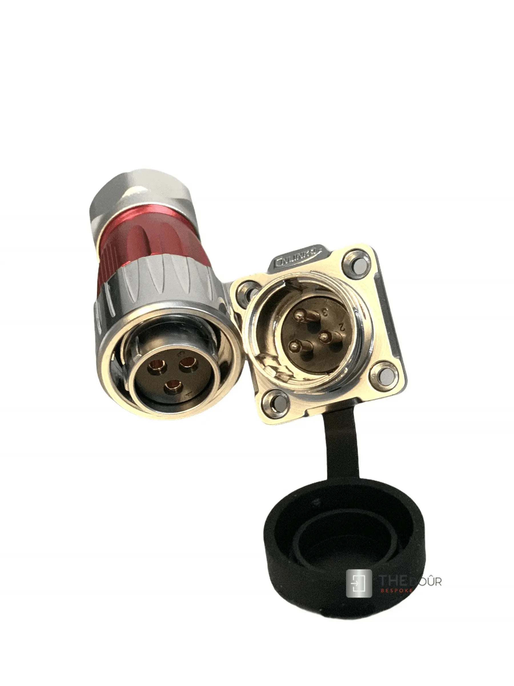 IP67 COMPACT Surface Mounted 240v Electric Hookup, Red & Chrome. THEdoûr Bespoke