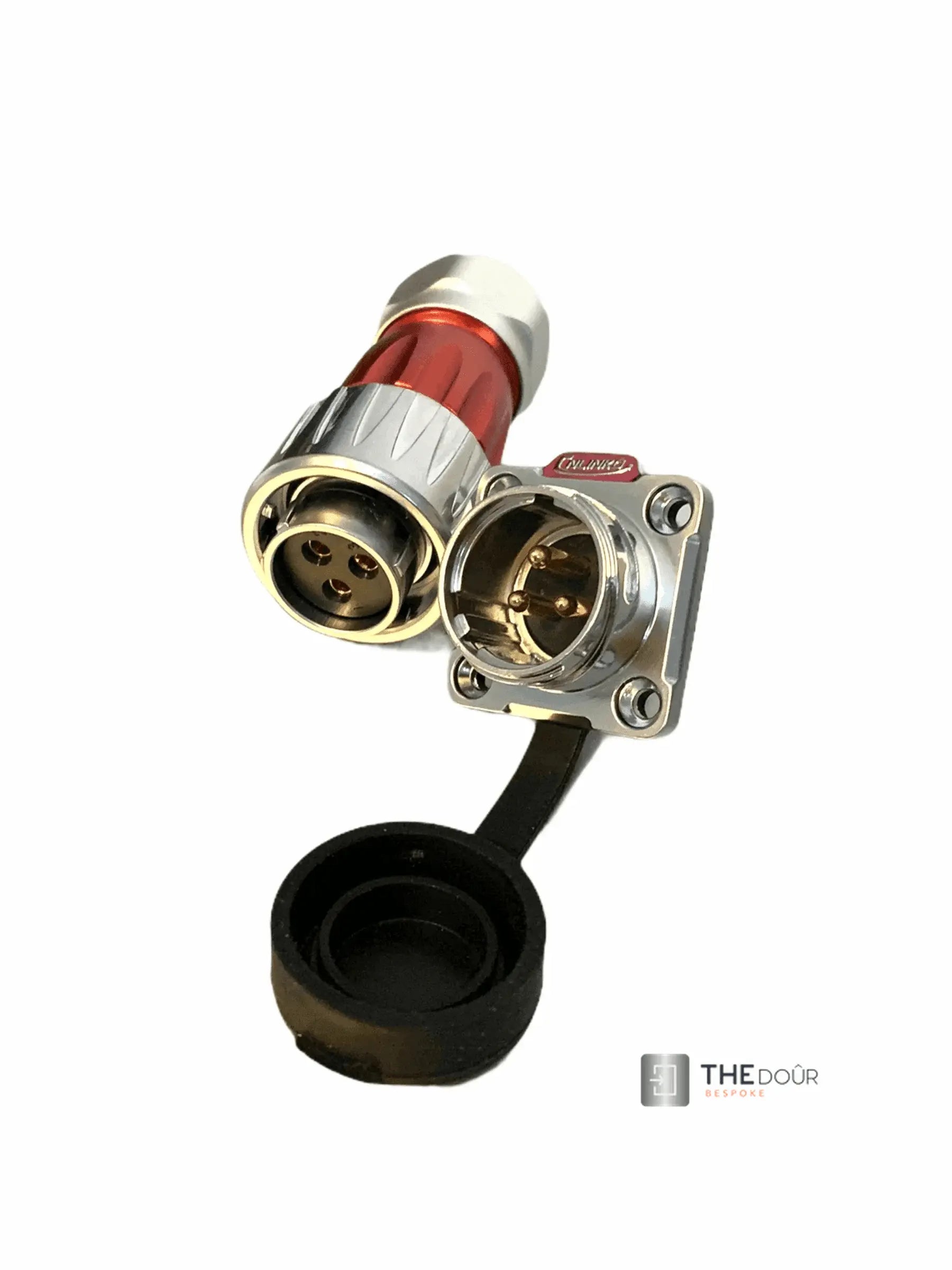 IP67 COMPACT Surface Mounted 240v Electric Hookup, Red & Chrome. THEdoûr Bespoke