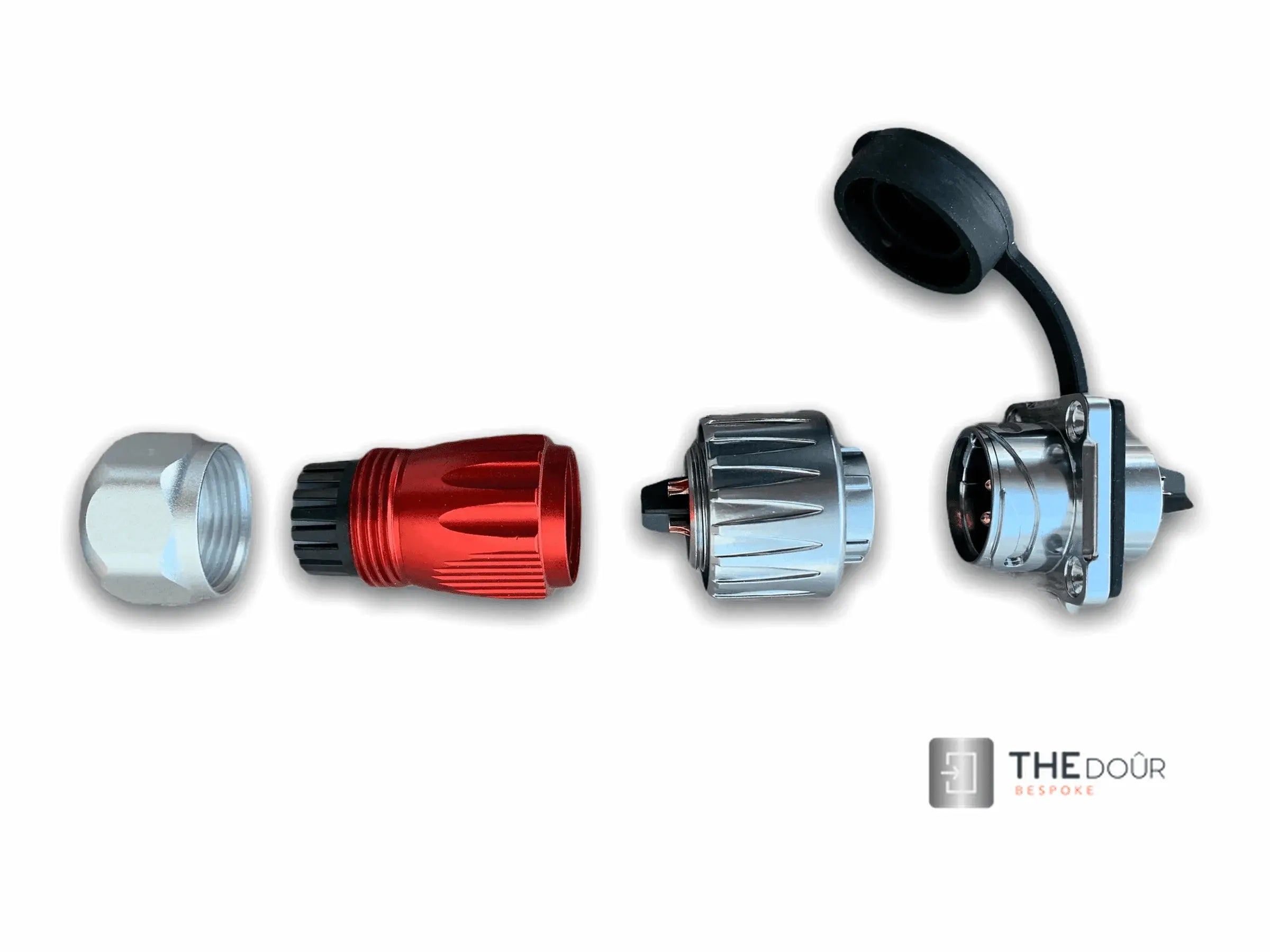 IP67 COMPACT Surface Mounted 240v Electric Hookup, Red & Chrome. THEdoûr Bespoke