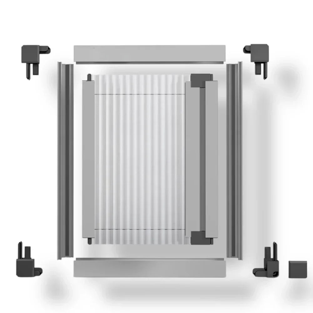 ROLdour – Maßanfertigung. Bestellen Sie jede Patronenlänge in mm bis max. 2000 mm x jede Schienenlänge in mm bis max. 1000 mm (Gesamtgröße bis zu den Außenkanten des Rahmens).