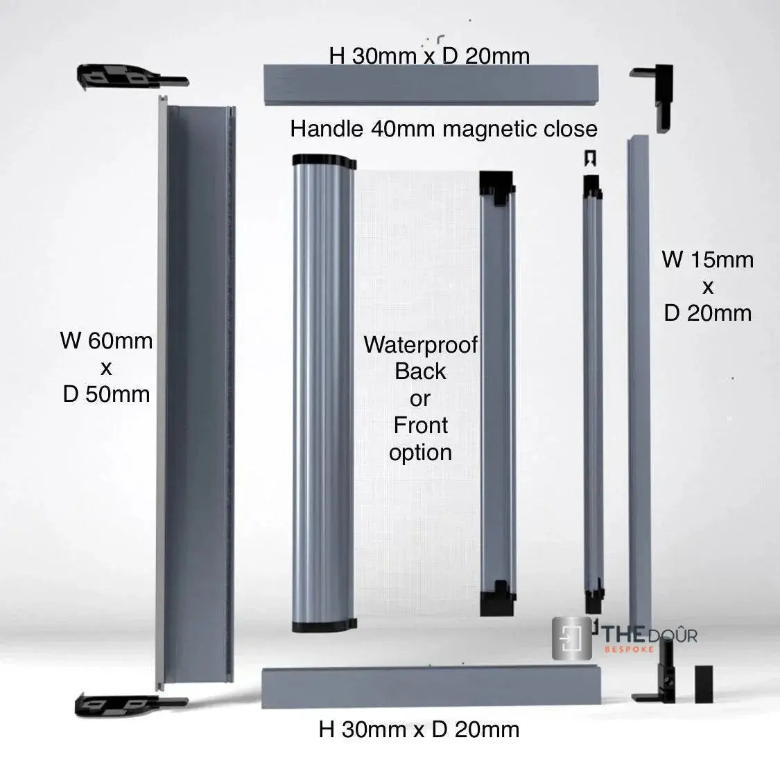 ROLdour Small Custom Made, Space Saving Horizontal or Vertical Sliding Door / Screen, Waterproof, Blackout in Lightweight Aluminium Frame THEdoûr Bespoke