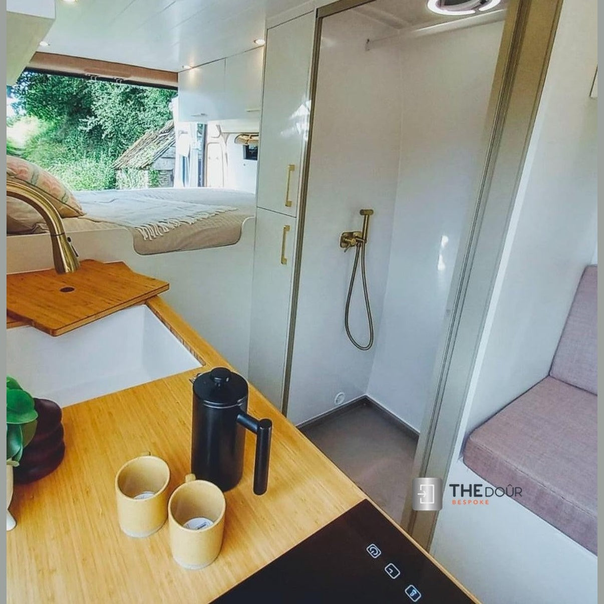 ROLdour Gloss Black Intrekbare waterdichte camper, RV Douchedeur kit Tambour Alternative