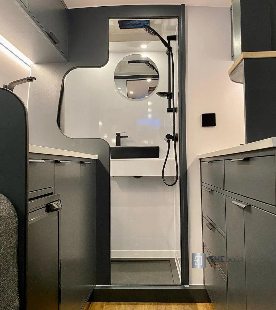 ROLdour Dark Grey Retractable Waterproof Campervan, RV Shower door kit Tambour Alternative