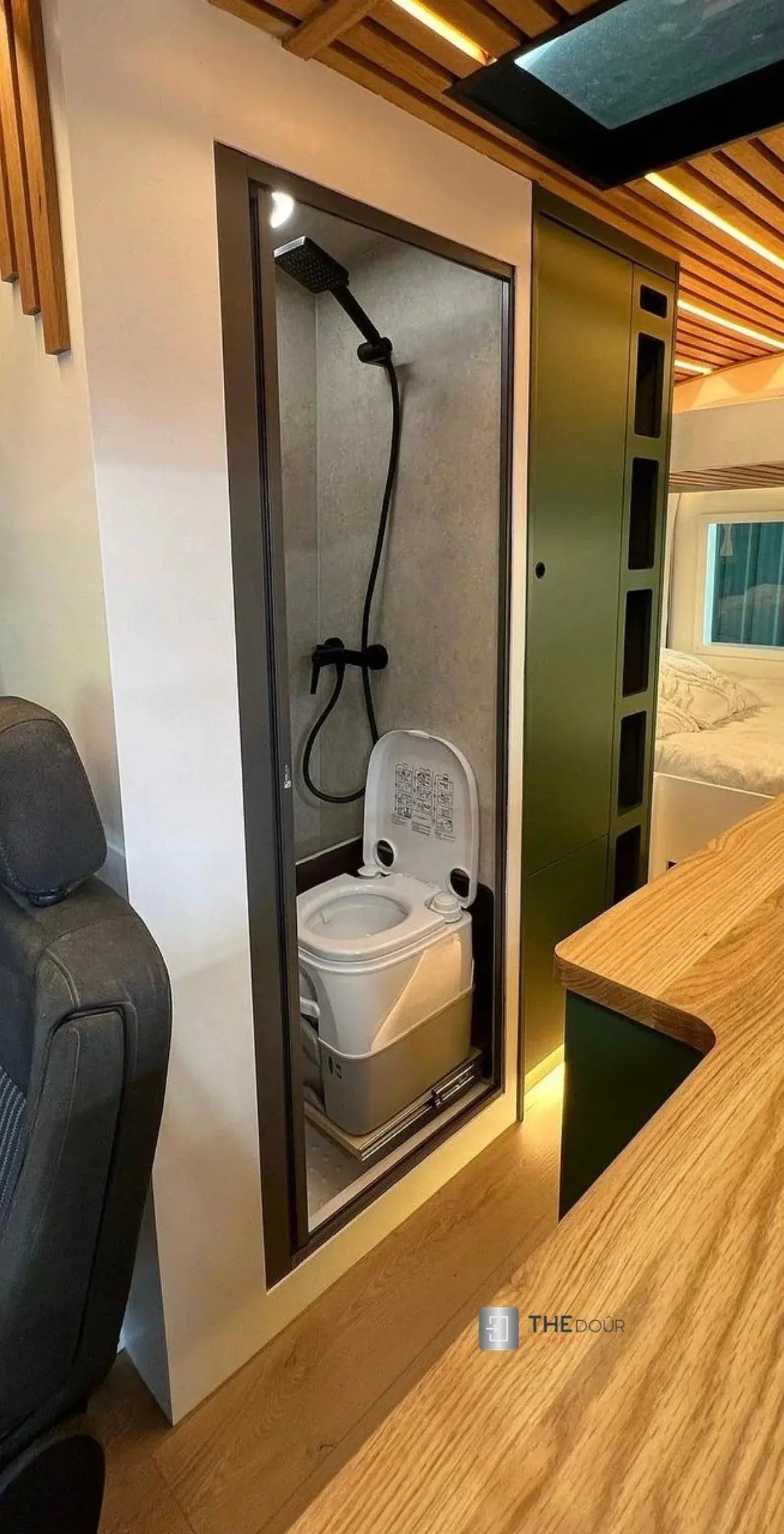 ROLdour Dark Grey Retractable Waterproof Campervan, RV Shower door kit Tambour Alternative THEdoûr Bespoke