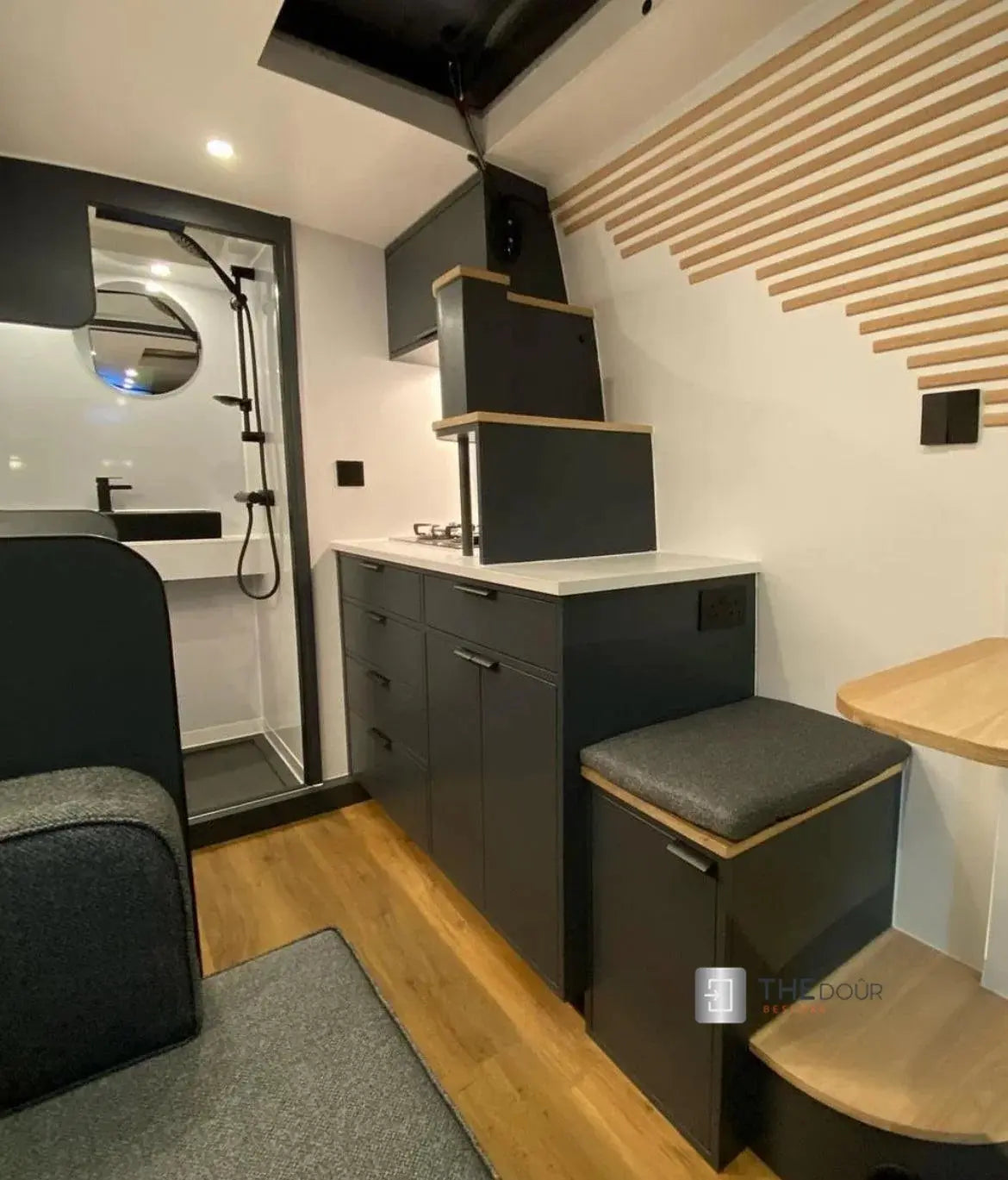 ROLdour Dark Grey Retractable Waterproof Campervan, RV Shower door kit Tambour Alternative THEdoûr Bespoke