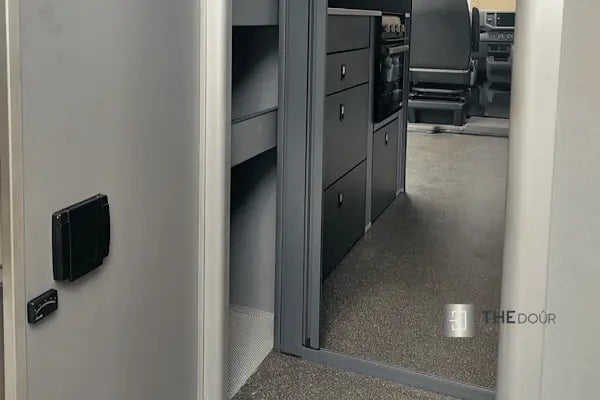 ROLdour Duschtür-Set, glänzend schwarz, einziehbar, wasserdicht, für Wohnmobile und Wohnmobile, Tambour-Alternative THEdoûr Bespoke