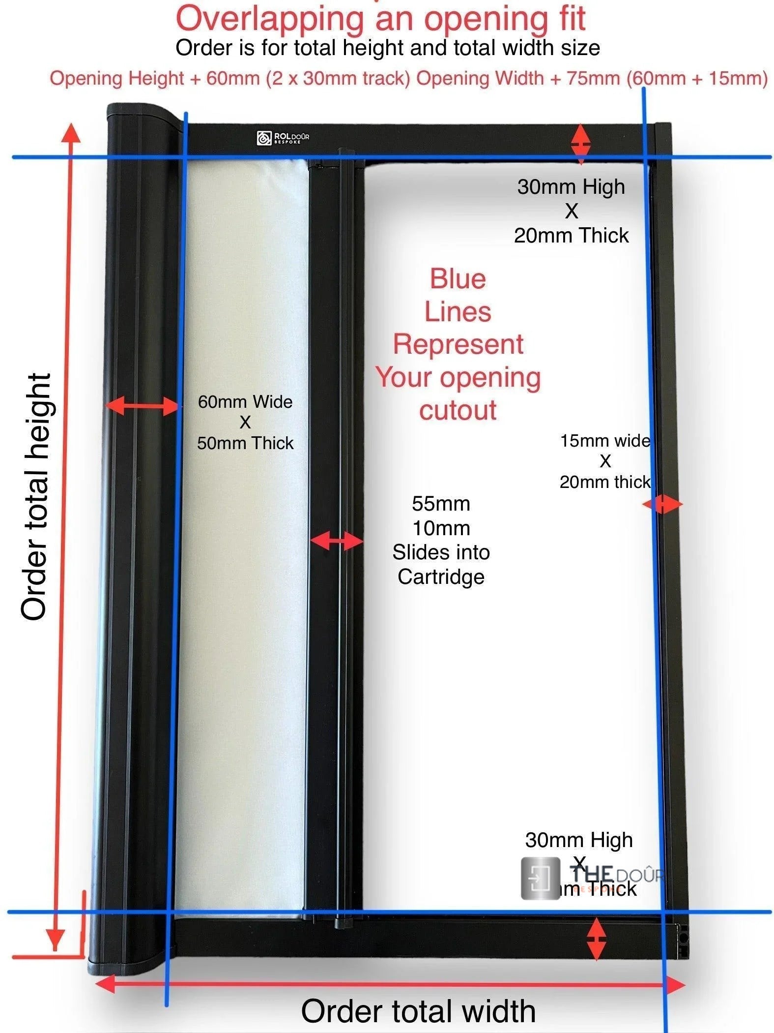 ROLdour Small Custom Made, Space Saving Horizontal or Vertical Sliding Door / Screen, Waterproof, Blackout in Lightweight Aluminium Frame