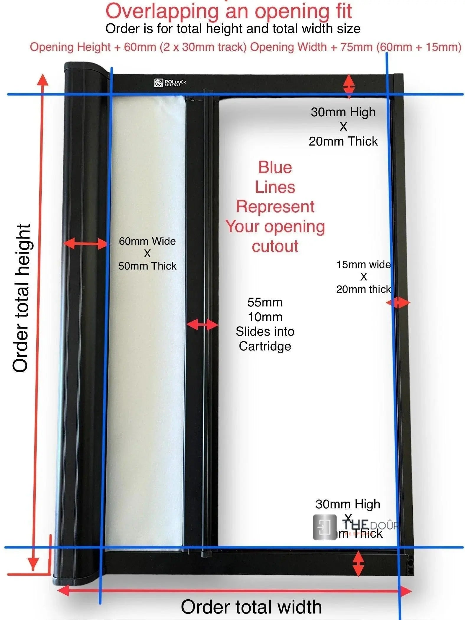 ROLdour Small Custom Made, Space Saving Horizontal or Vertical Sliding Door / Screen, Waterproof, Blackout in Lightweight Aluminium Frame THEdoûr Bespoke