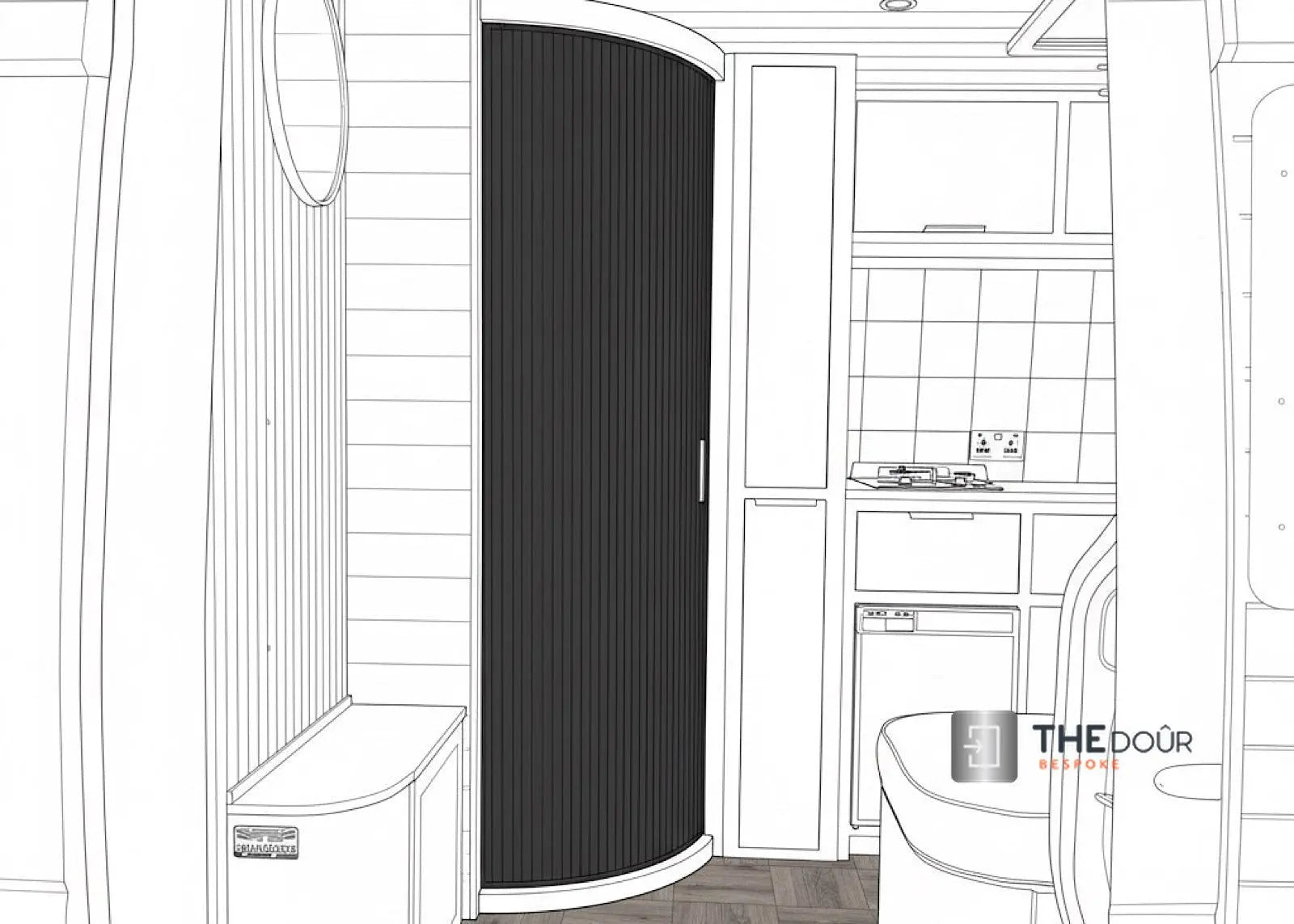 TAMdoûr Tambour Door Kit Cut 1850mm x 700mm with Flex Track for Straight Slide with 90 degree turn or Curved Close Finish THEdoûr Bespoke