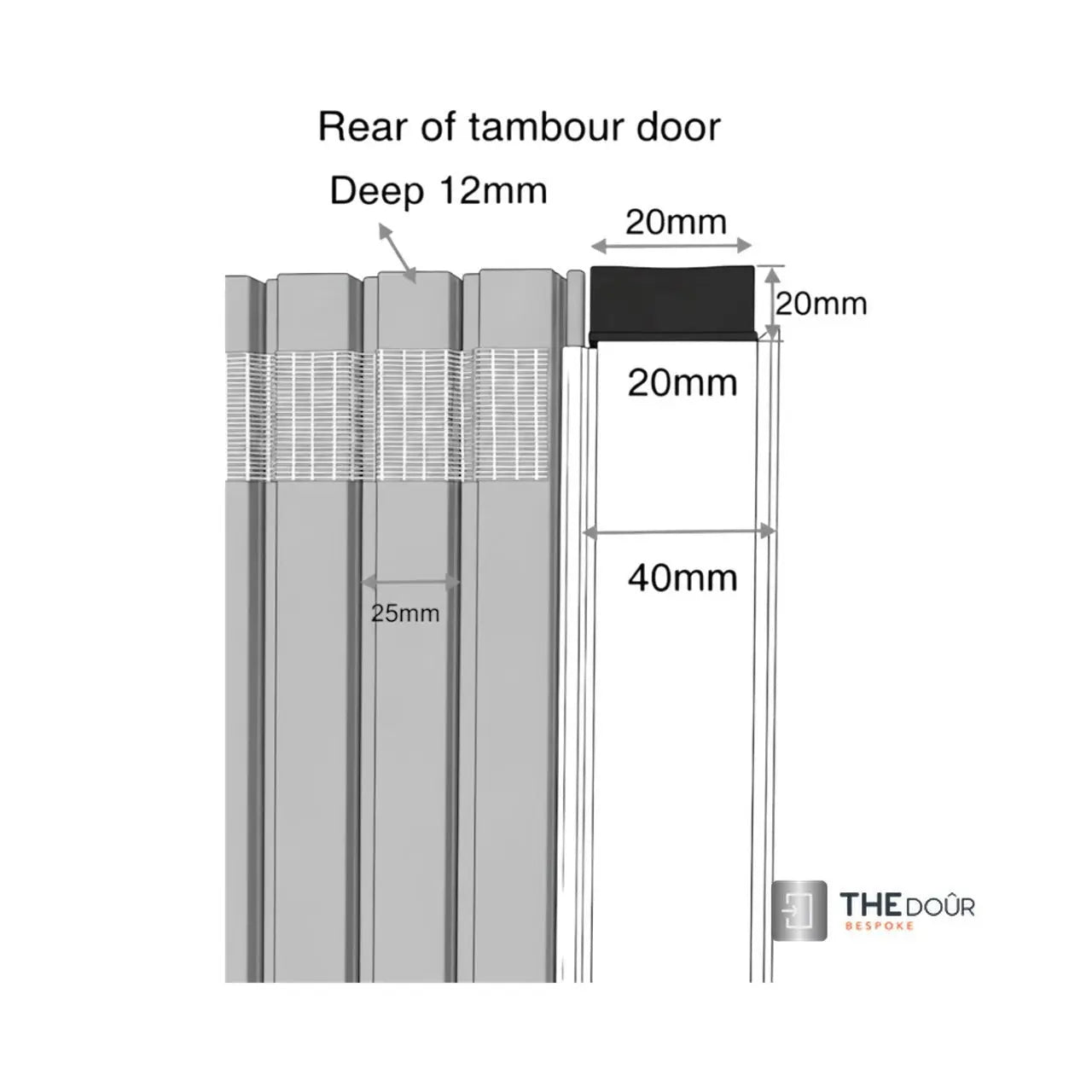 TAMdoûr Tambour Door Kit Cut 1850mm x 700mm with Flex Track for Straight Slide with 90 degree turn or Curved Close Finish THEdoûr Bespoke