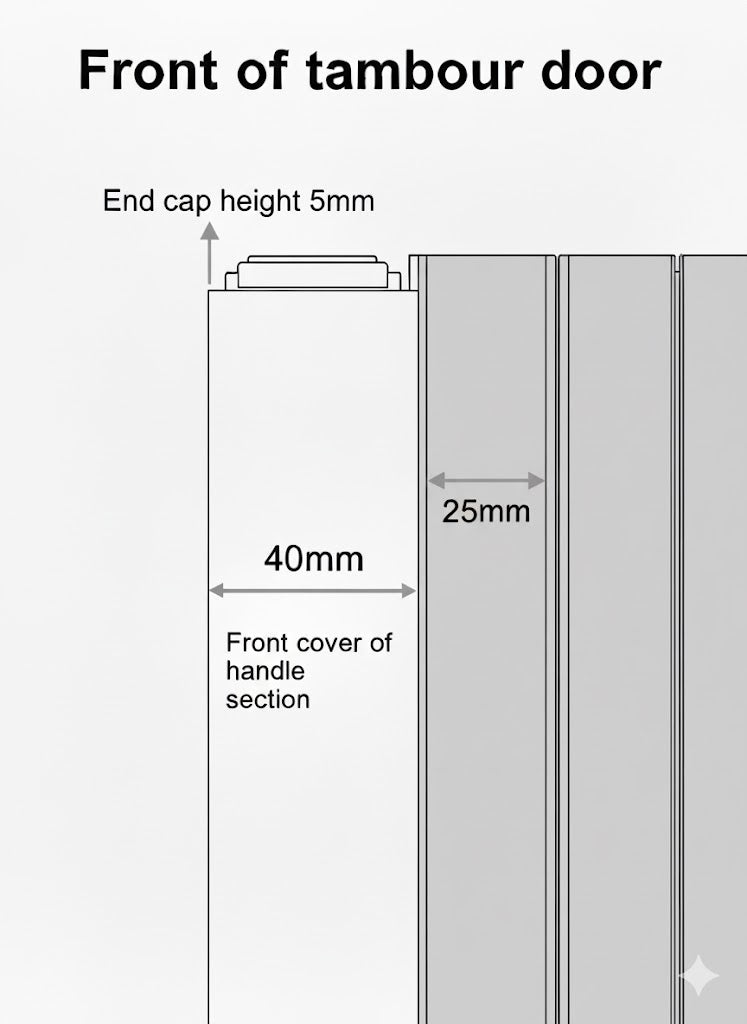 TAMdoûr Tambour Door Kit Cut 1850mm x 700mm with Flex Track for Straight Slide with 90 degree turn or Curved Close Finish