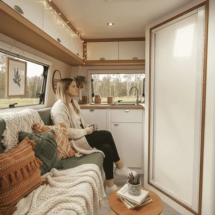 ROLdour White Campervan, RV Shower door kit, Retractable Waterproof, Space Saving THEdoûr Bespoke