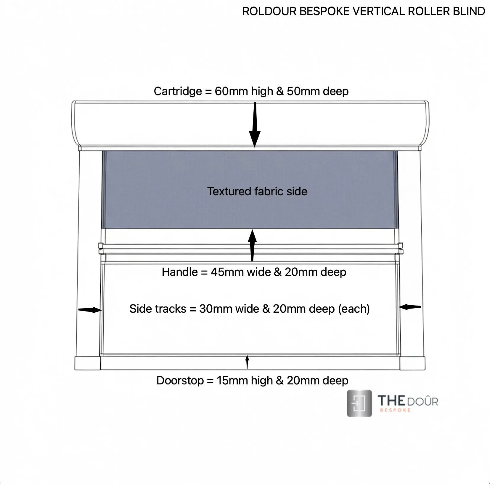 ROLdour Vertical Black out Roller Blind from 1500mm up to 2000mm Wide x up to 1000mm Tall Made to Measure THEdoûr Bespoke