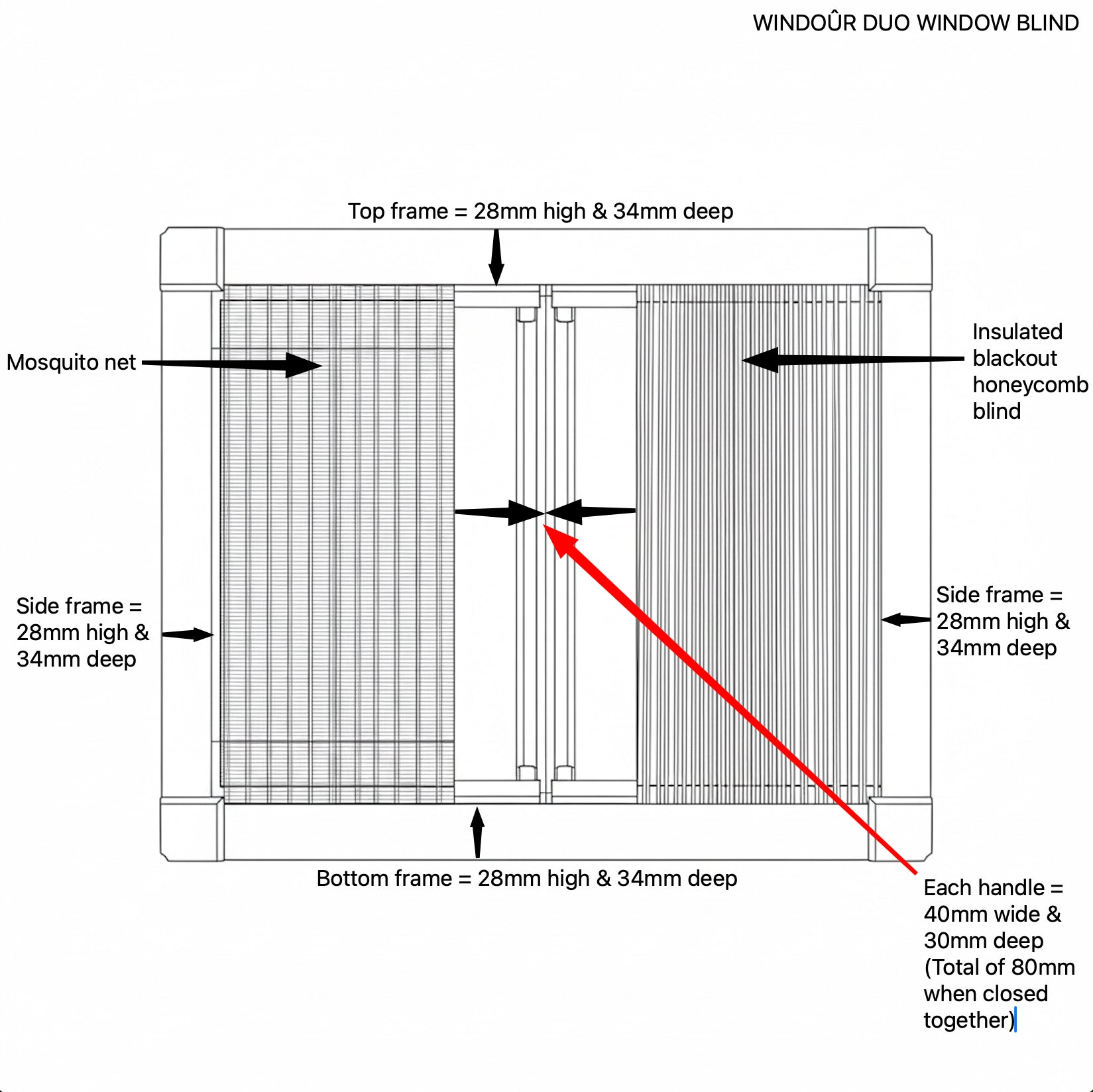 WINdoûr DUO Made to Measure Honeycomb Insulation Complete Blackout Blind & or Net up to 2000mm Tall x up to 2000mm Wide