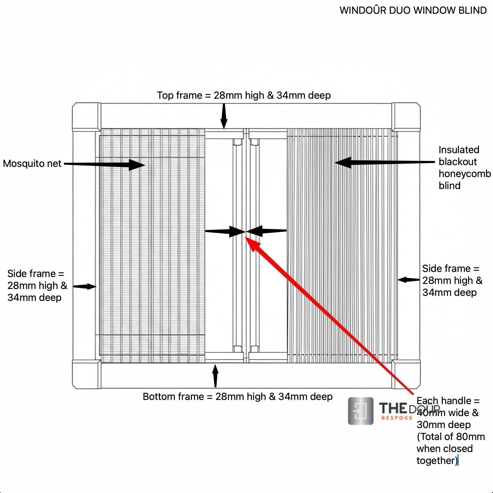 WINdoûr DUO Made to Measure Honeycomb Insulation Complete Blackout Blind & or Net up to 2000mm Tall x up to 2000mm Wide THEdoûr Bespoke