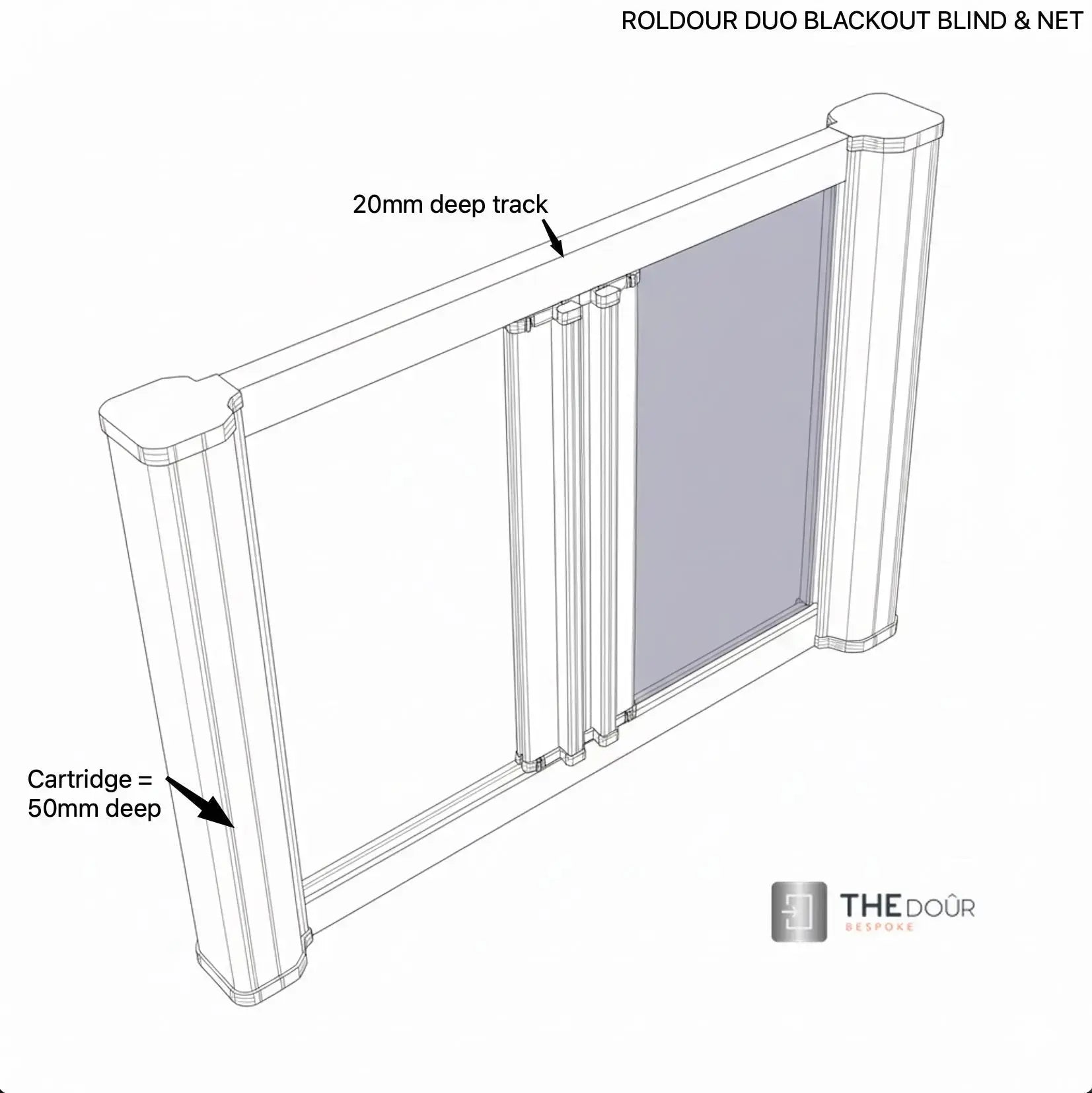 ROLdour Bespoke Large Double Slide Made to Measure Complete Blackout Blind & Net / Screen TAMdour