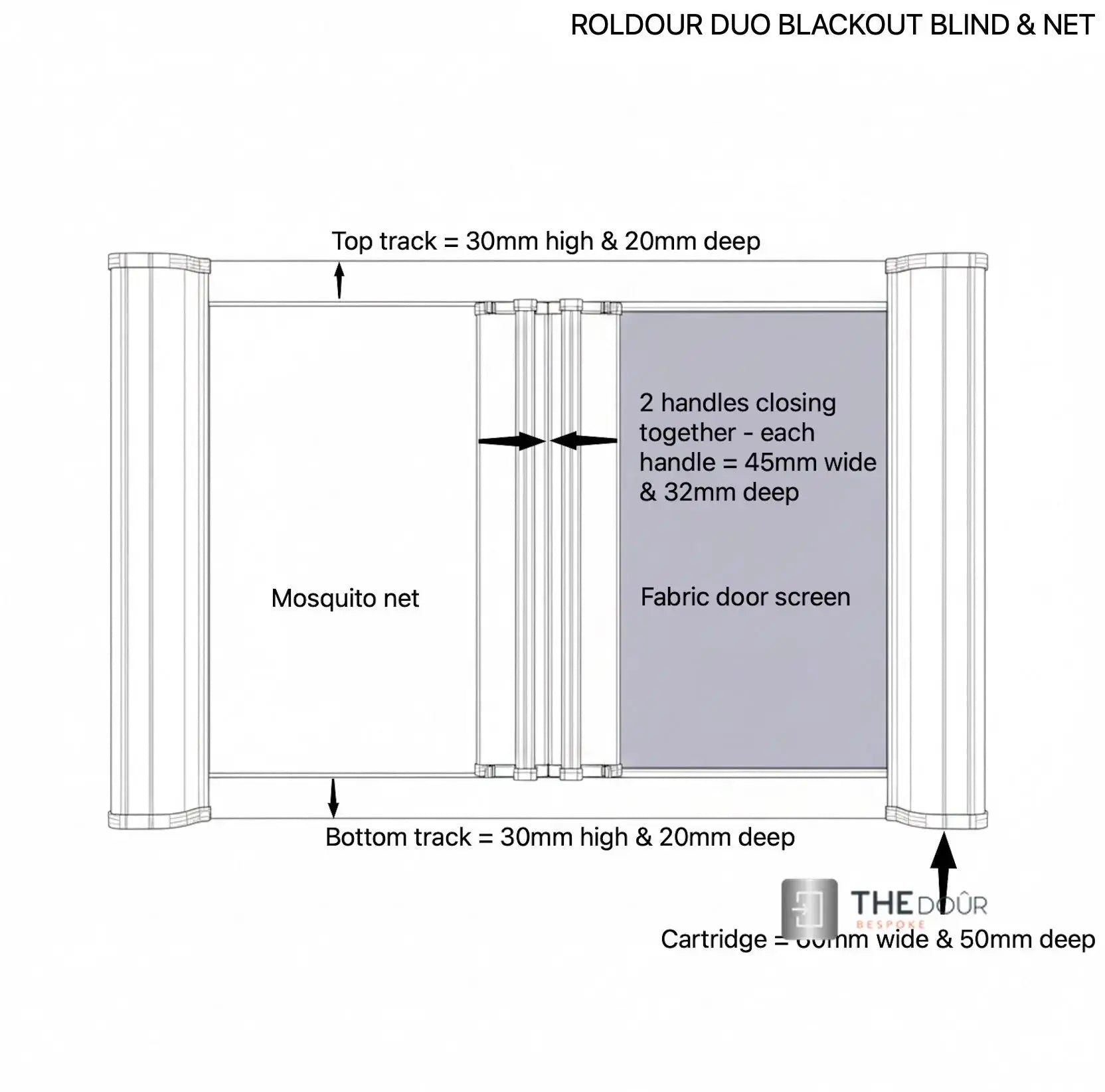 ROLdour Bespoke Large Double Slide Made to Measure Complete Blackout Blind & Net / Screen TAMdour