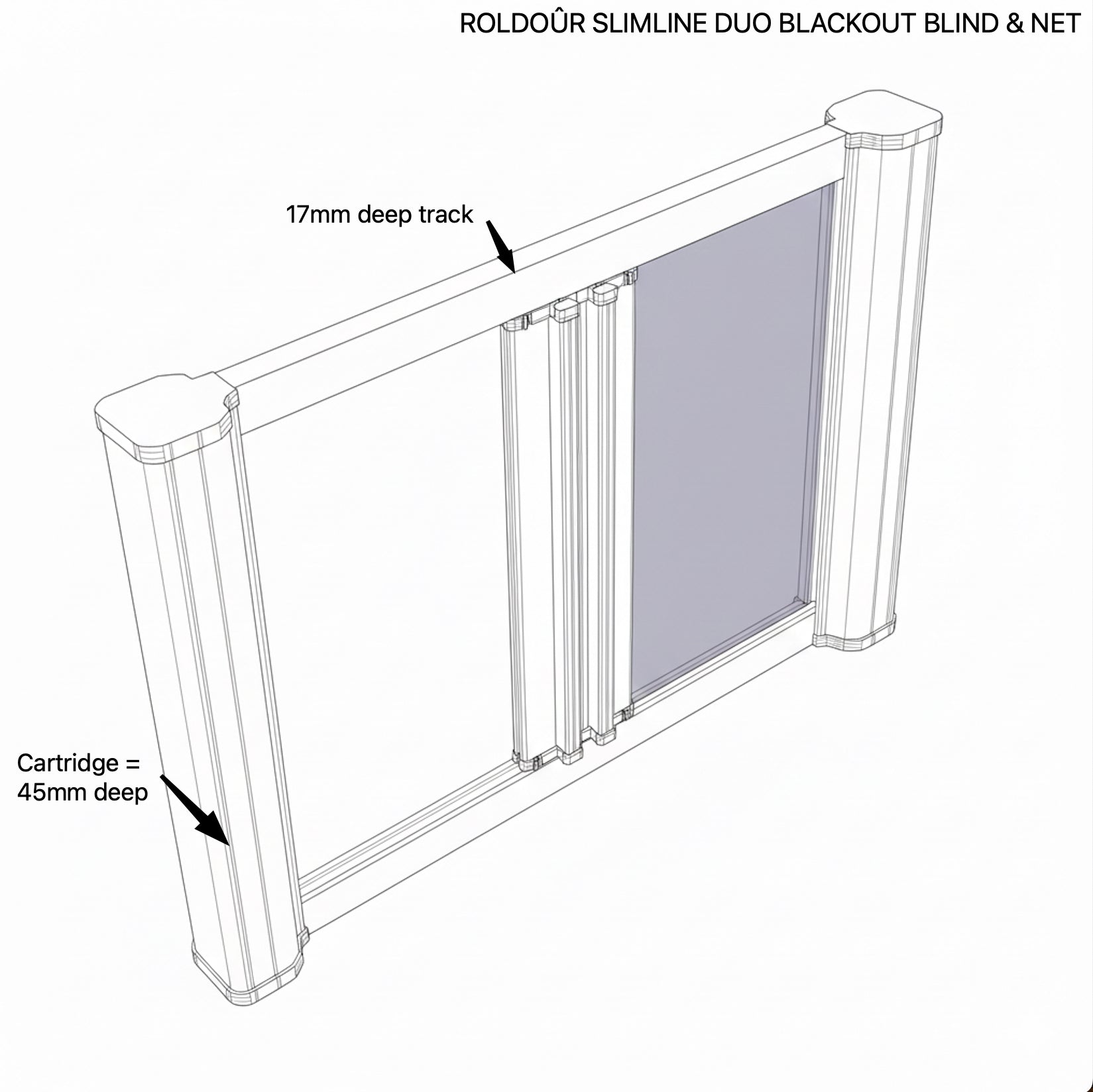 ROLdour Slimline Blind Small Size Double Slide Made to Measure Complete Blackout Blind & Net / Screen