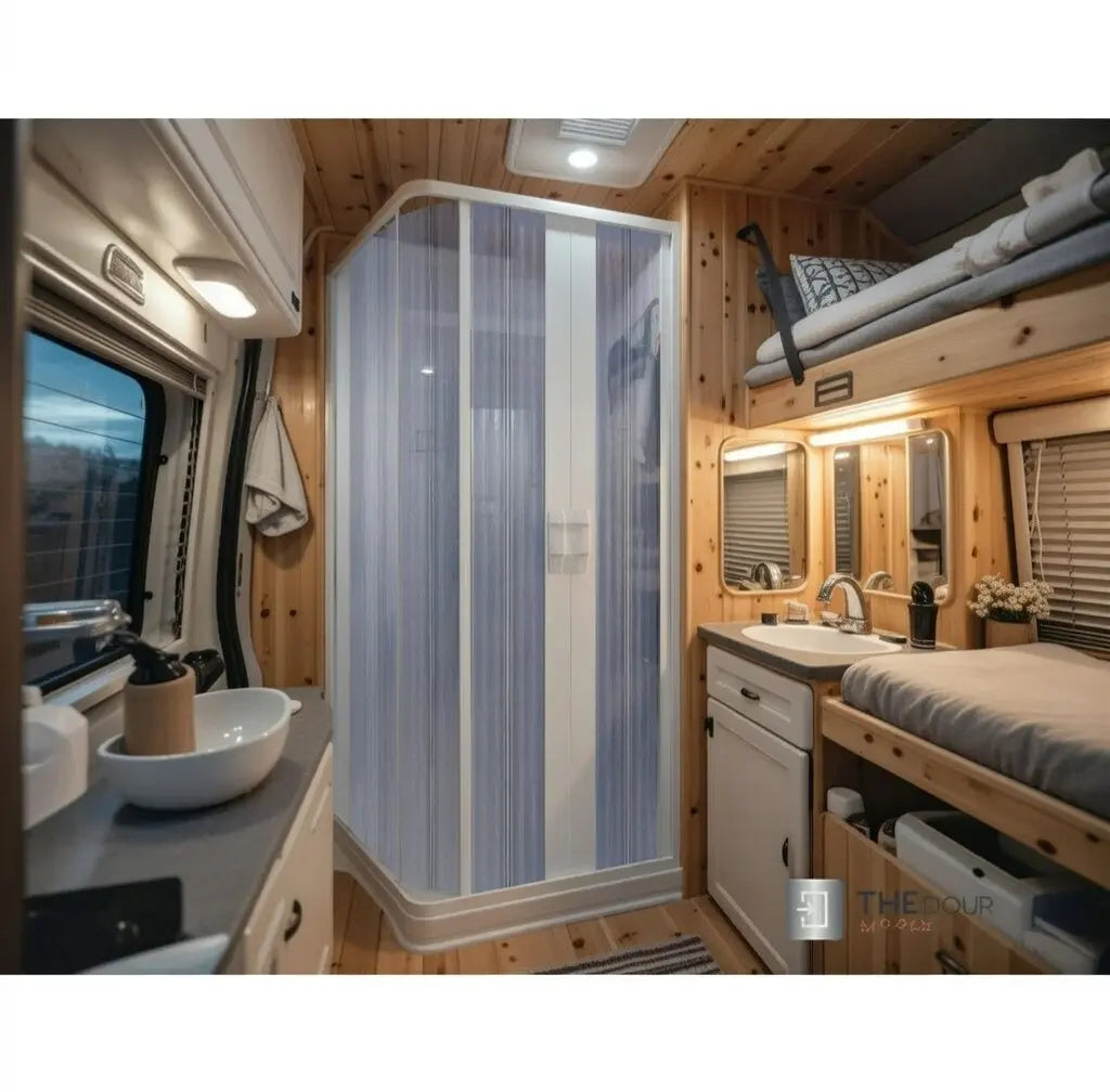 FLEXdoûr Safe Zero-Glass 3-Side Folding PVC Shower Enclosure Doors | Central Opening, 1850mm Height, Various Widths THEdoûr Bespoke