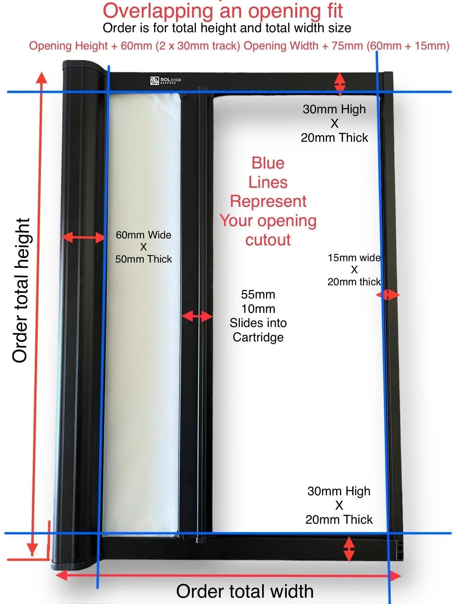 ROLdour Small Custom Made, Space Saving Horizontal or Vertical Sliding Door / Screen, Waterproof, Blackout in Lightweight Aluminium Frame