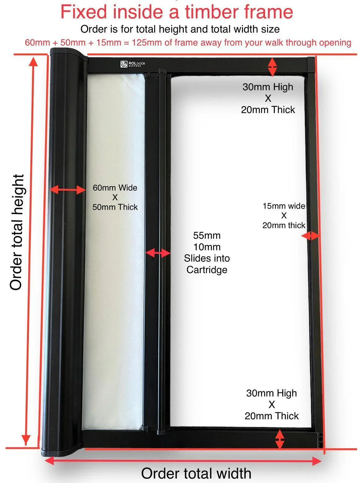 ROLdour Small Custom Made, Space Saving Horizontal or Vertical Sliding Door / Screen, Waterproof, Blackout in Lightweight Aluminium Frame