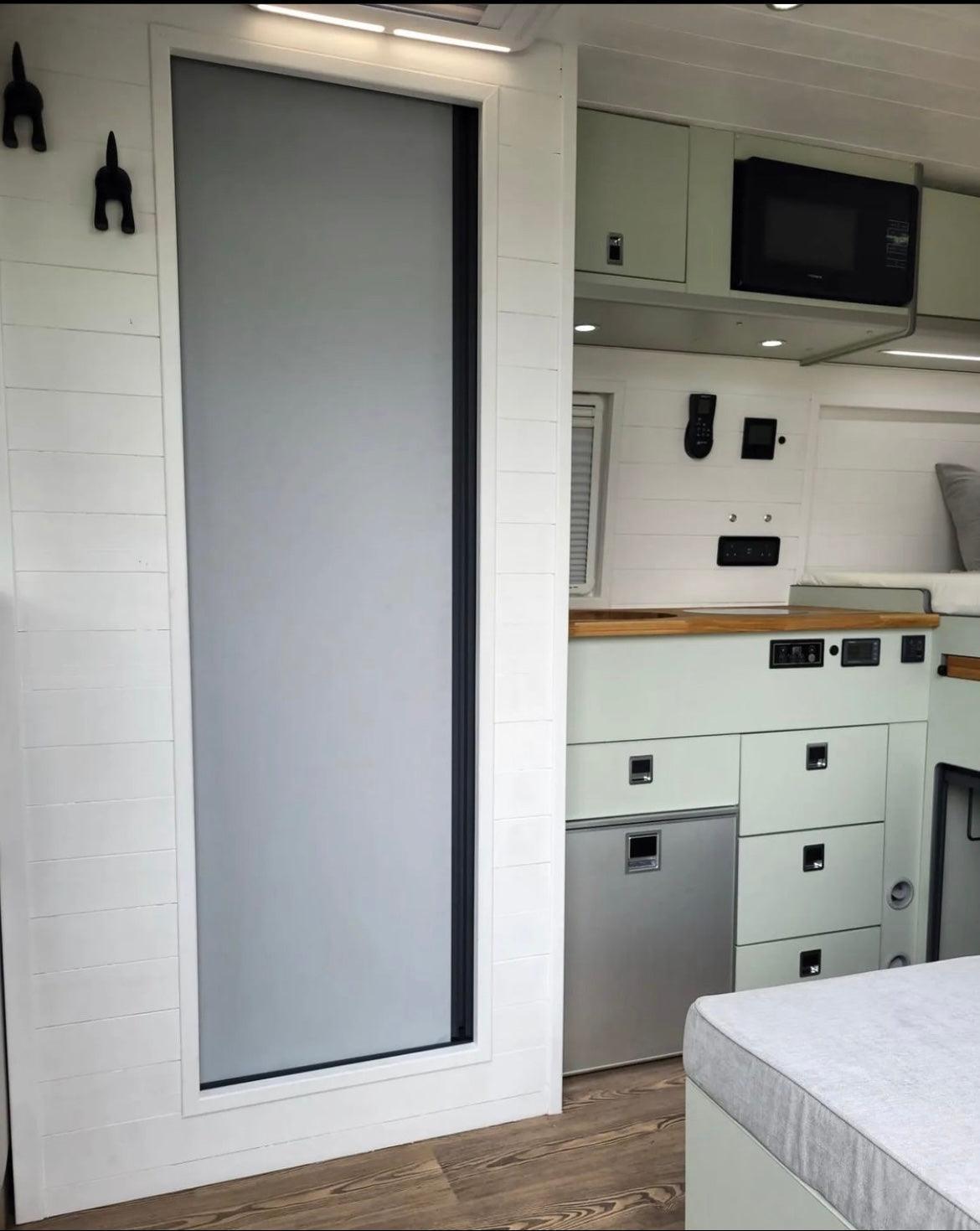 ROLdour Single Retractable door kit - Gloss Black frame-TAMdour-Dark grey,door,Drak grey,retractable dark grey door,ROLdour,shower,shower door