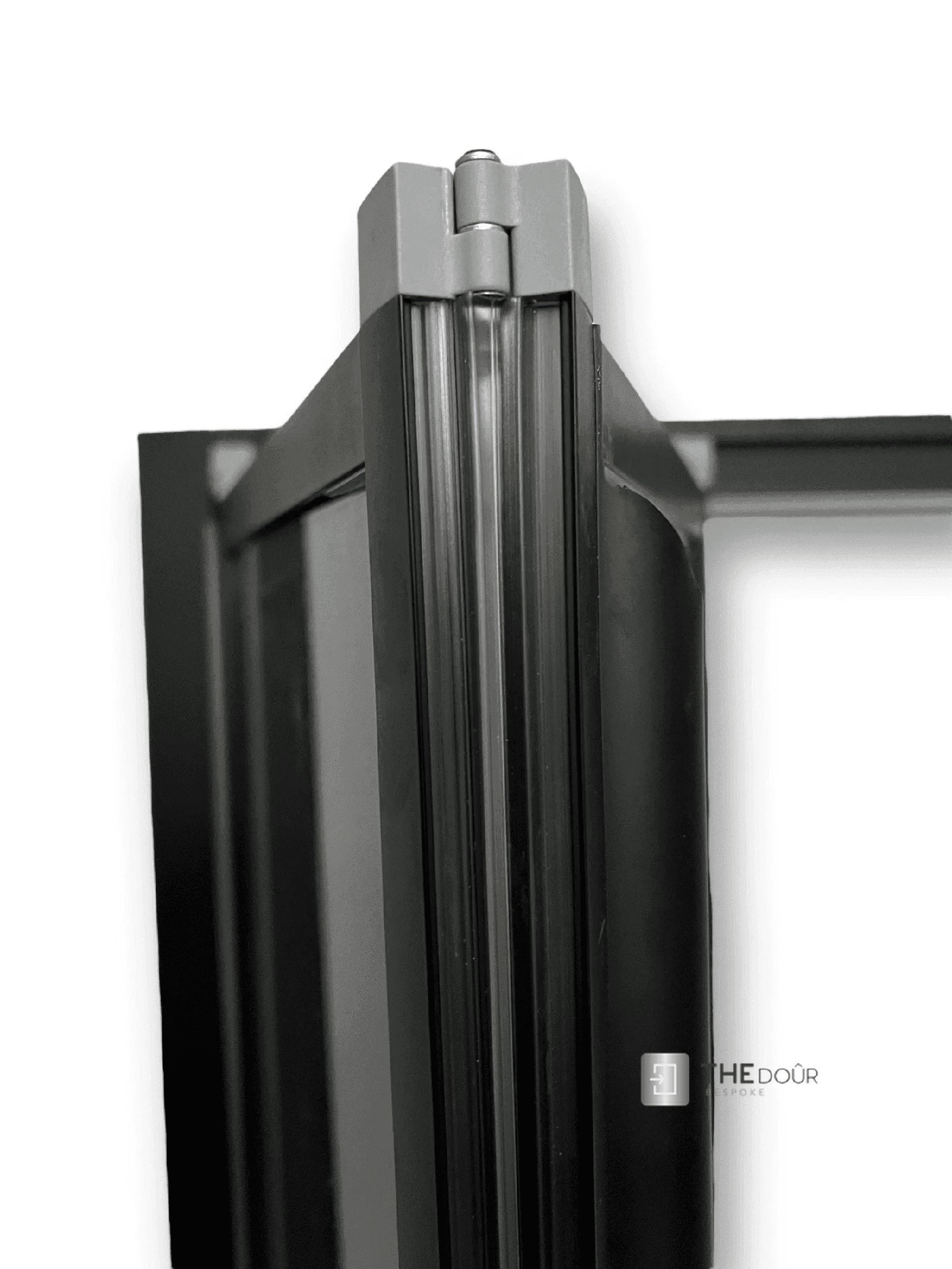 FOLdoûr Bi Fold Accordion Aluminium Frame Frosted Acrylic Shower Screen Door Designed for a Campervan