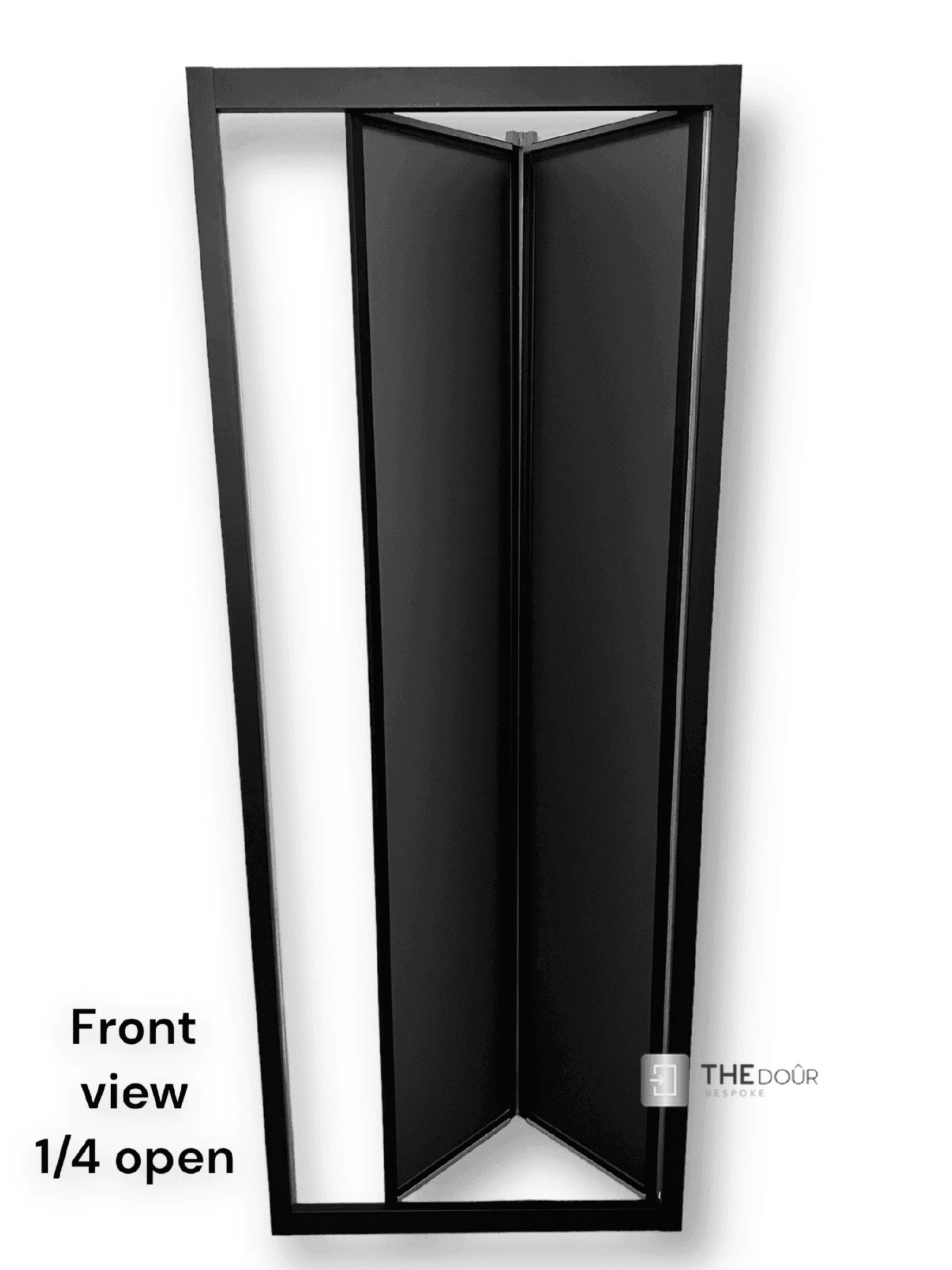 Black FOLdoûr Bi Fold Accordion Aluminium Frame Black Frosted Acrylic Shower Screen Door Designed for a Campervan - THEdoûr Bespoke